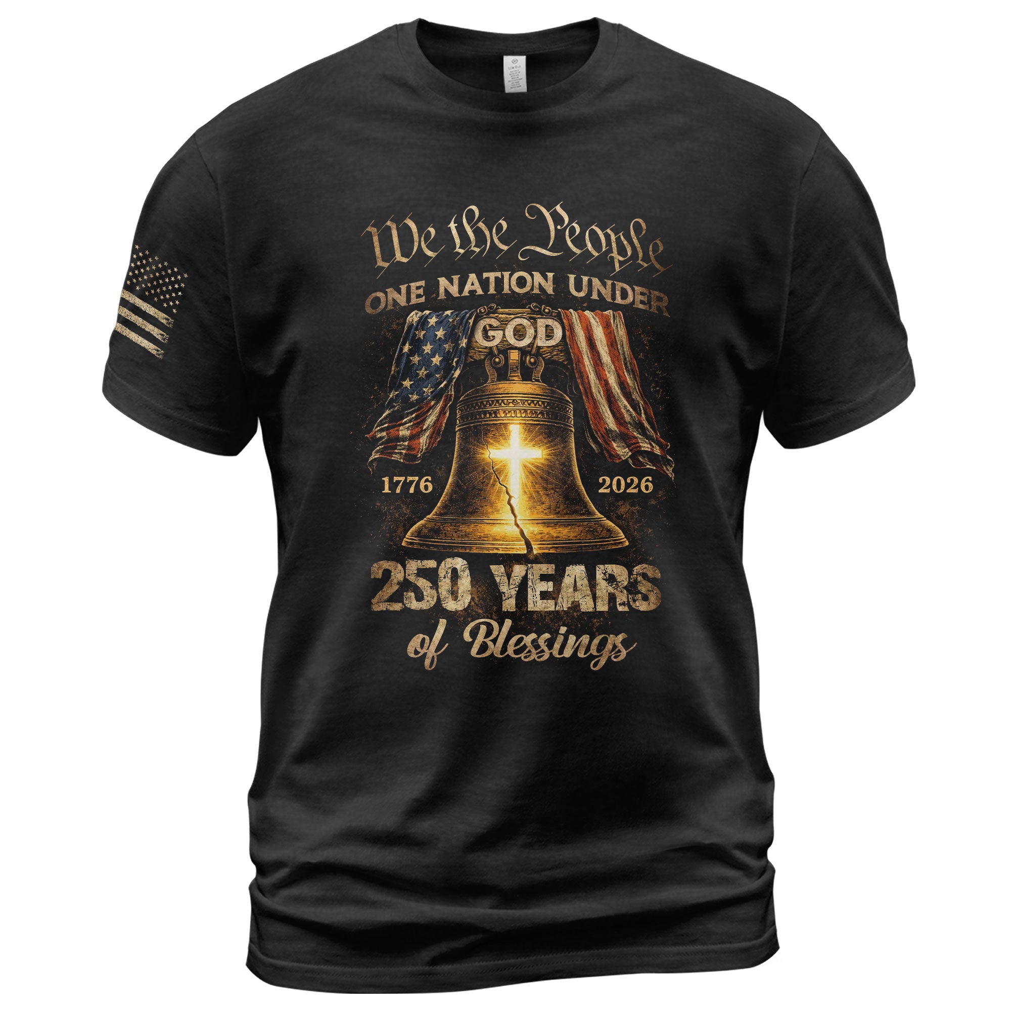 One Nation Under God 250 Years of Blessings Shirt - Patriotic Cross & Liberty Bell Graphic Tee