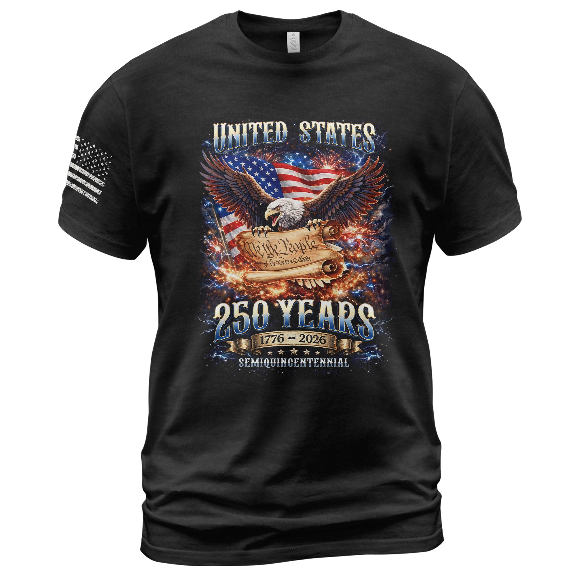 Vintage USA 250 Years Bootleg T-Shirt - 1776-2026 Semiquincentennial Eagle Streetwear, Patriotic We The People Graphic Tee