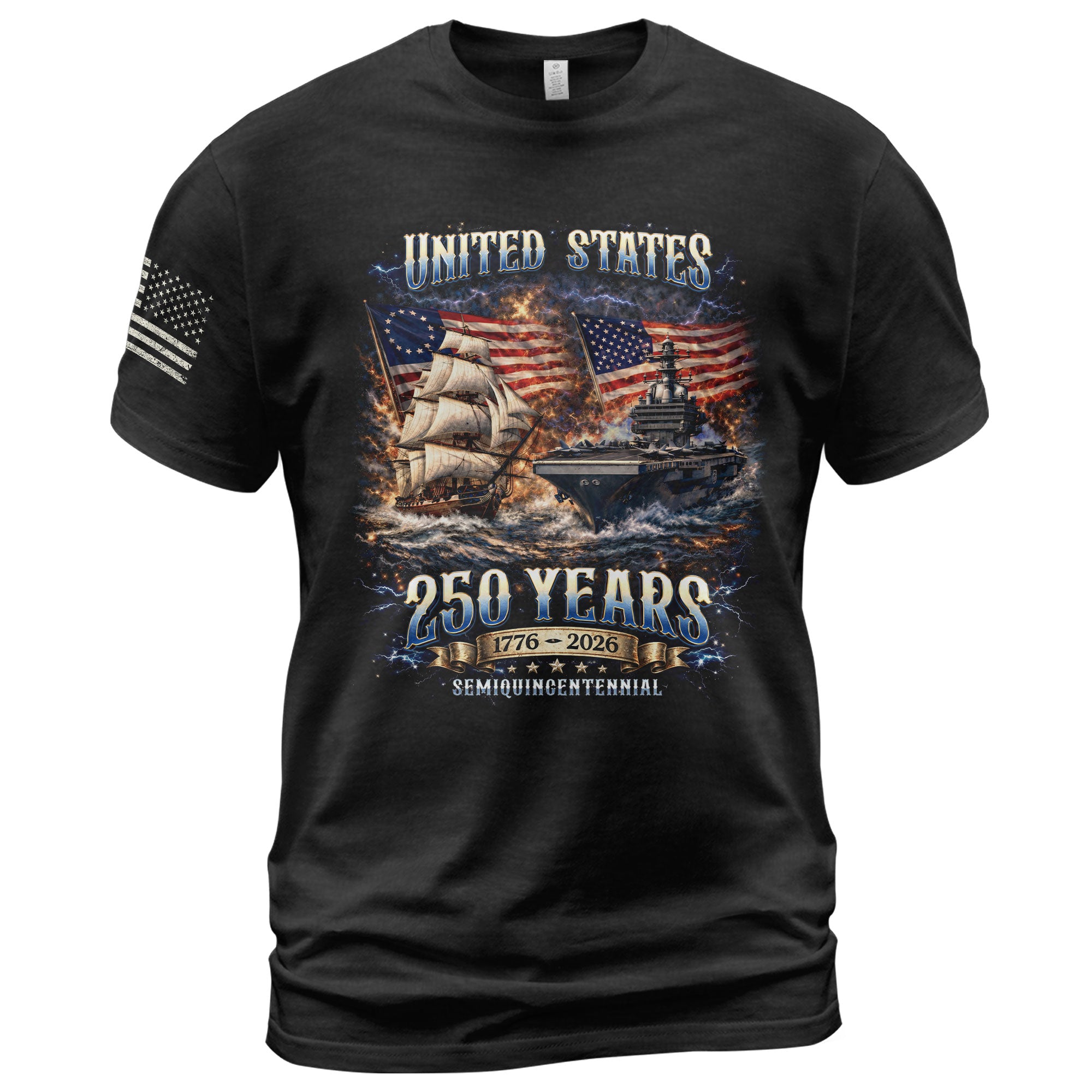 1776-2026 250th Anniversary Flag T-Shirt - 250 Years United States Navy Bootleg Tee, America 250th Birthday Freedom Apparel