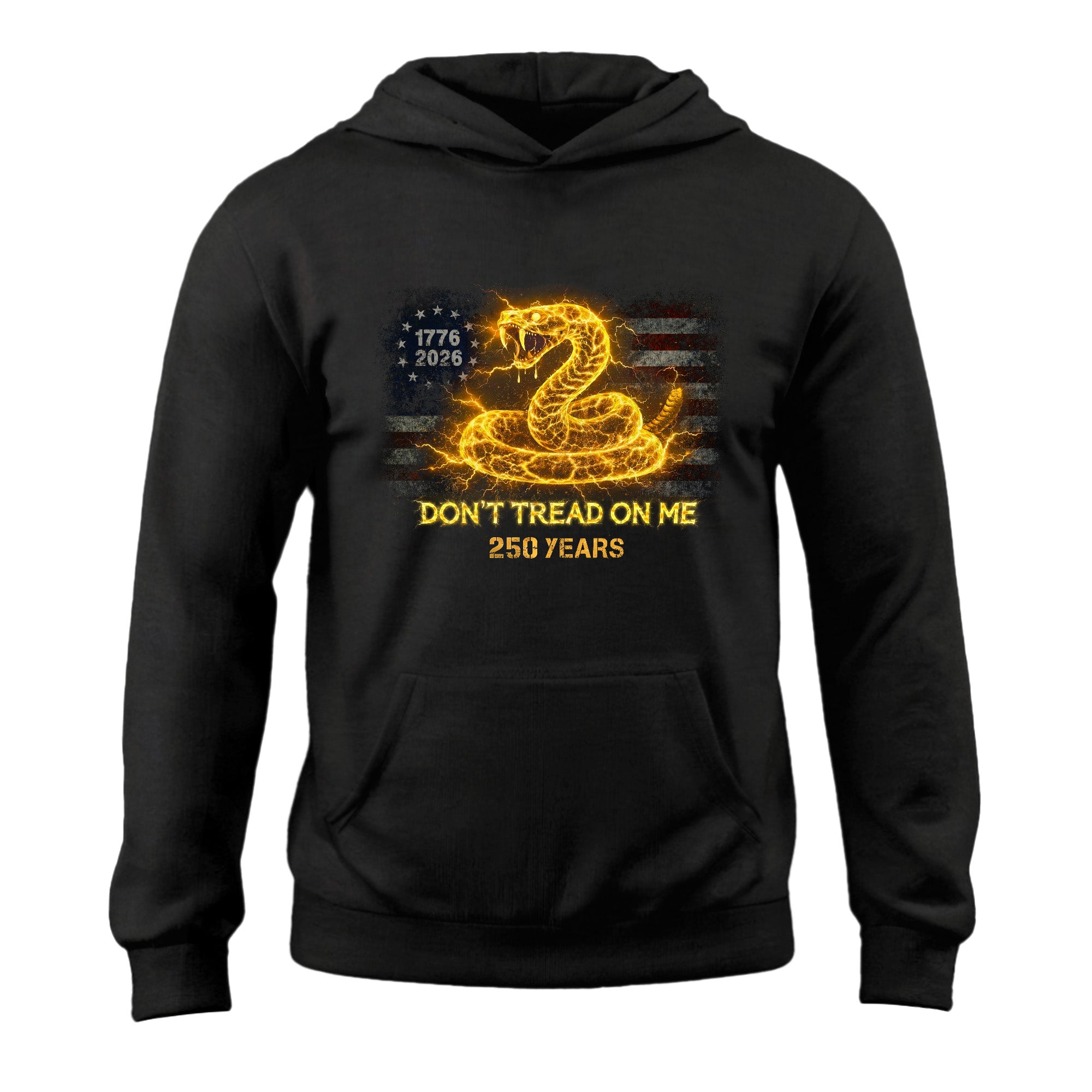 250 Years America Anniversary 1776-2026 Hoodie - Vintage Bootleg Don't Tread On Me Hoodie, Gadsden Snake Lightning Patriotic Apparel