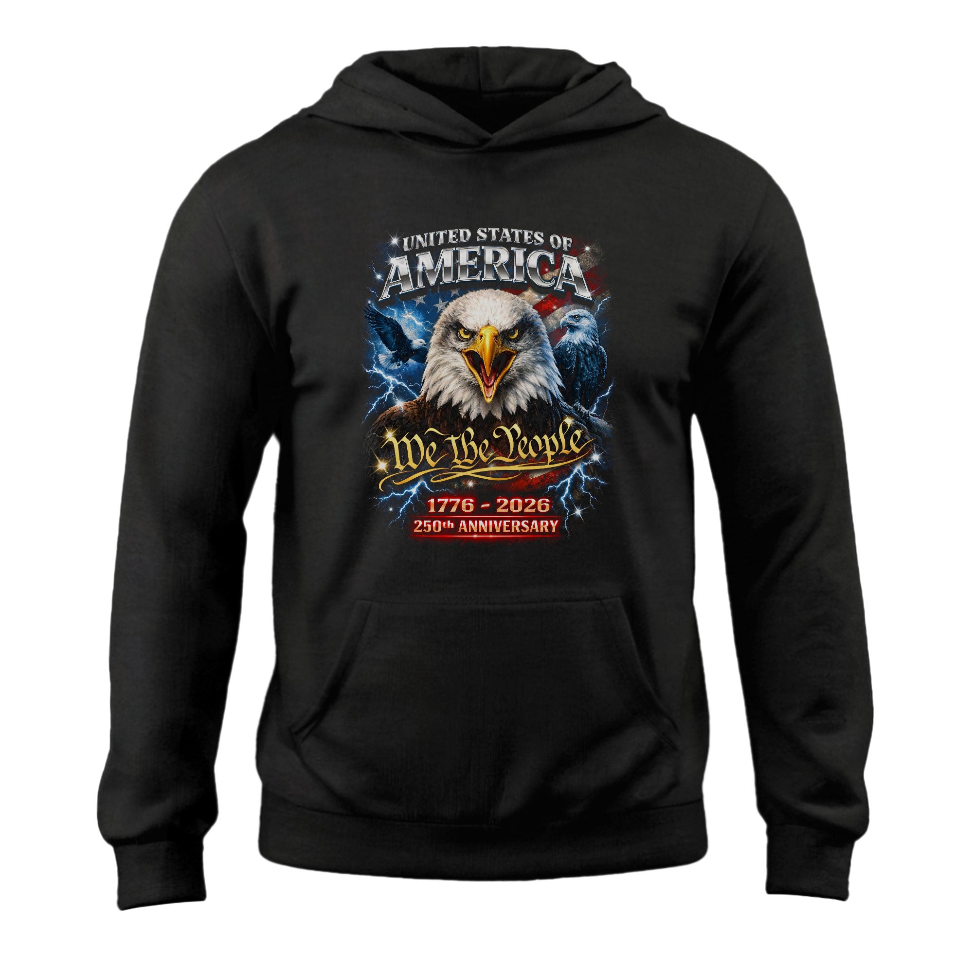 Retro 90s Bootleg United States 250 Anniversary Hoodie - 1776-2026 We The People Eagle Graphic Hoodie, Retro Patriotic Apparel