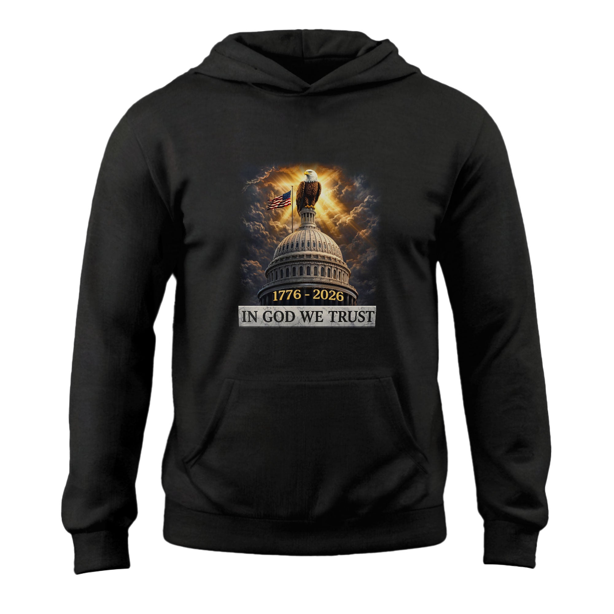 Semiquincentennial 1776–2026 Hoodie – In God We Trust Eagle Patriotic Design
