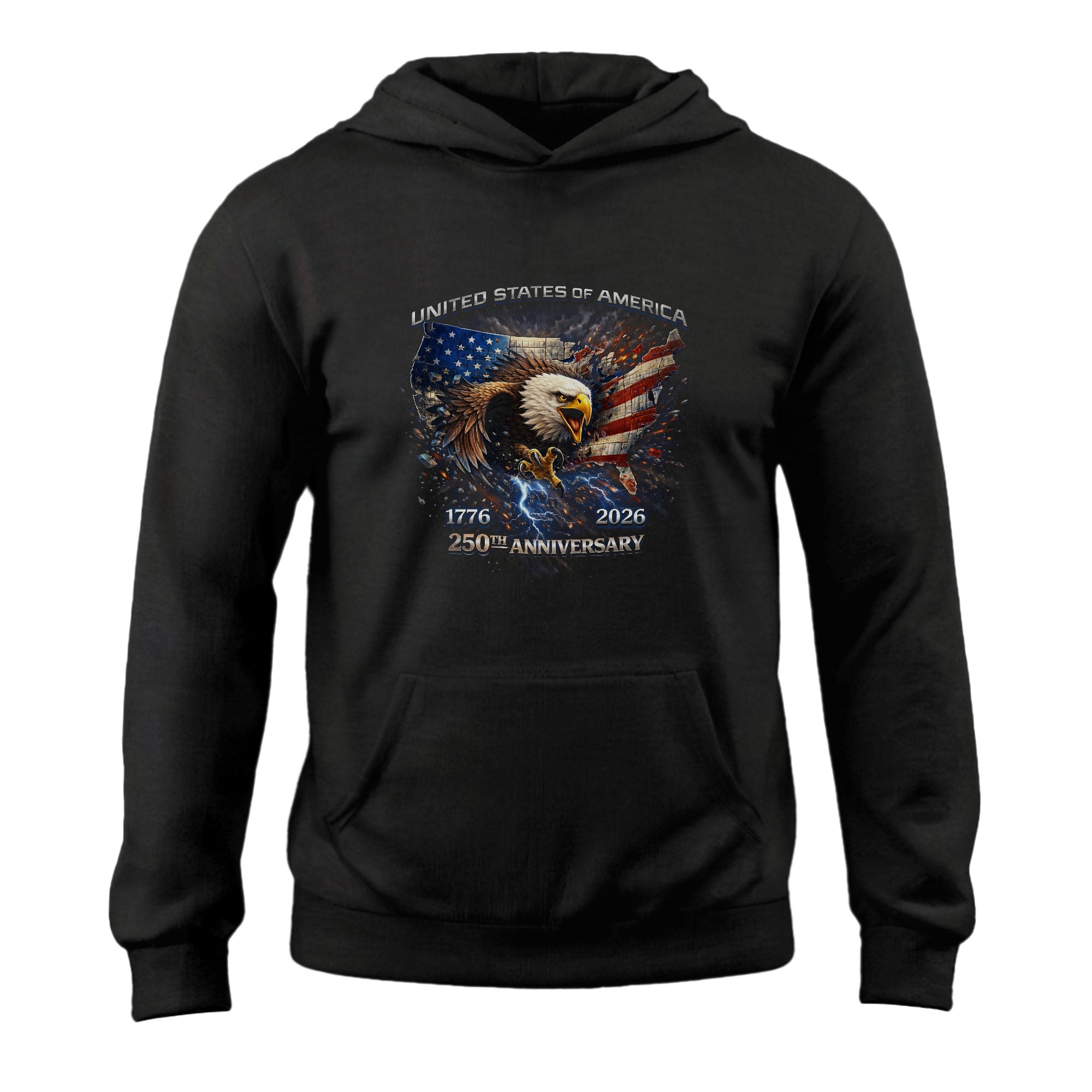 Semiquincentennial USA 250th Anniversary Hoodie – 1776–2026 Eagle Lightning Graphic