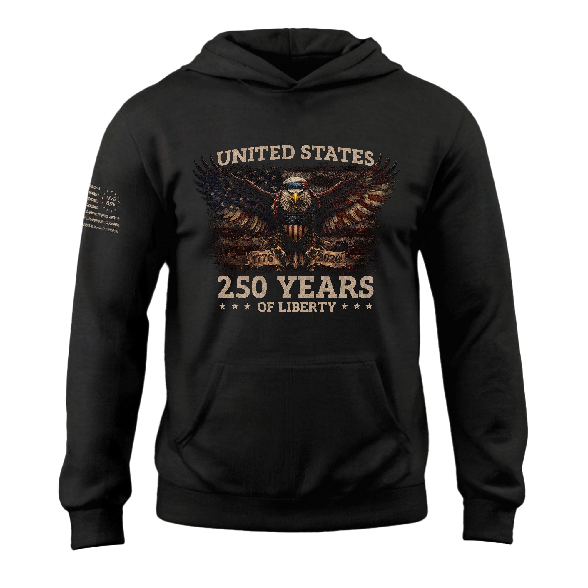 USA 250 Years of Liberty 250th Anniversary Hoodie - Semiquincentennial 1776-2026 Patriotic Flag & Eagle Mens Apparel