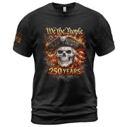 America 250 Years Patriotic Skull T-Shirt - Semiquincentennial 1776-2026 "We The People" Flaming Flag Tee