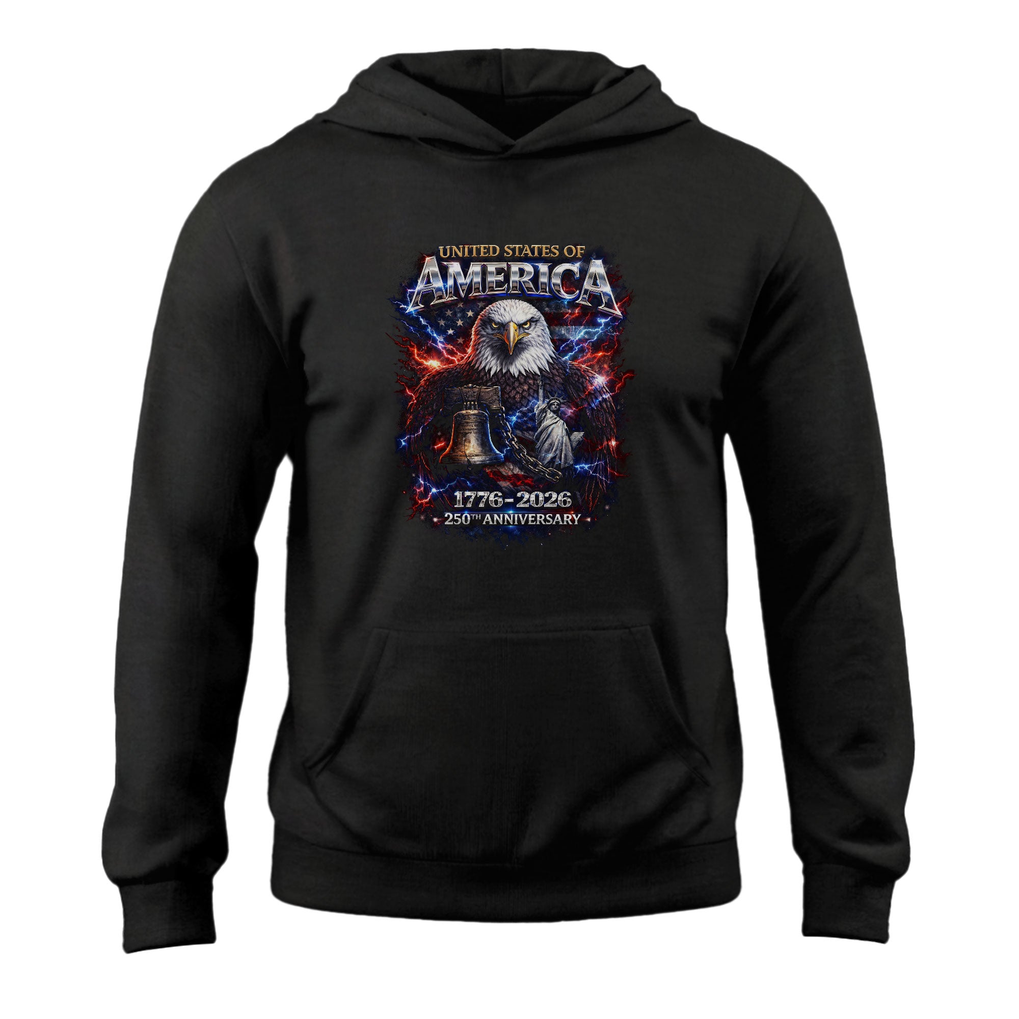 United States 250th Anniversary Hoodie 1776-2026 – Vintage Bootleg Eagle & Liberty Bell Streetwear
