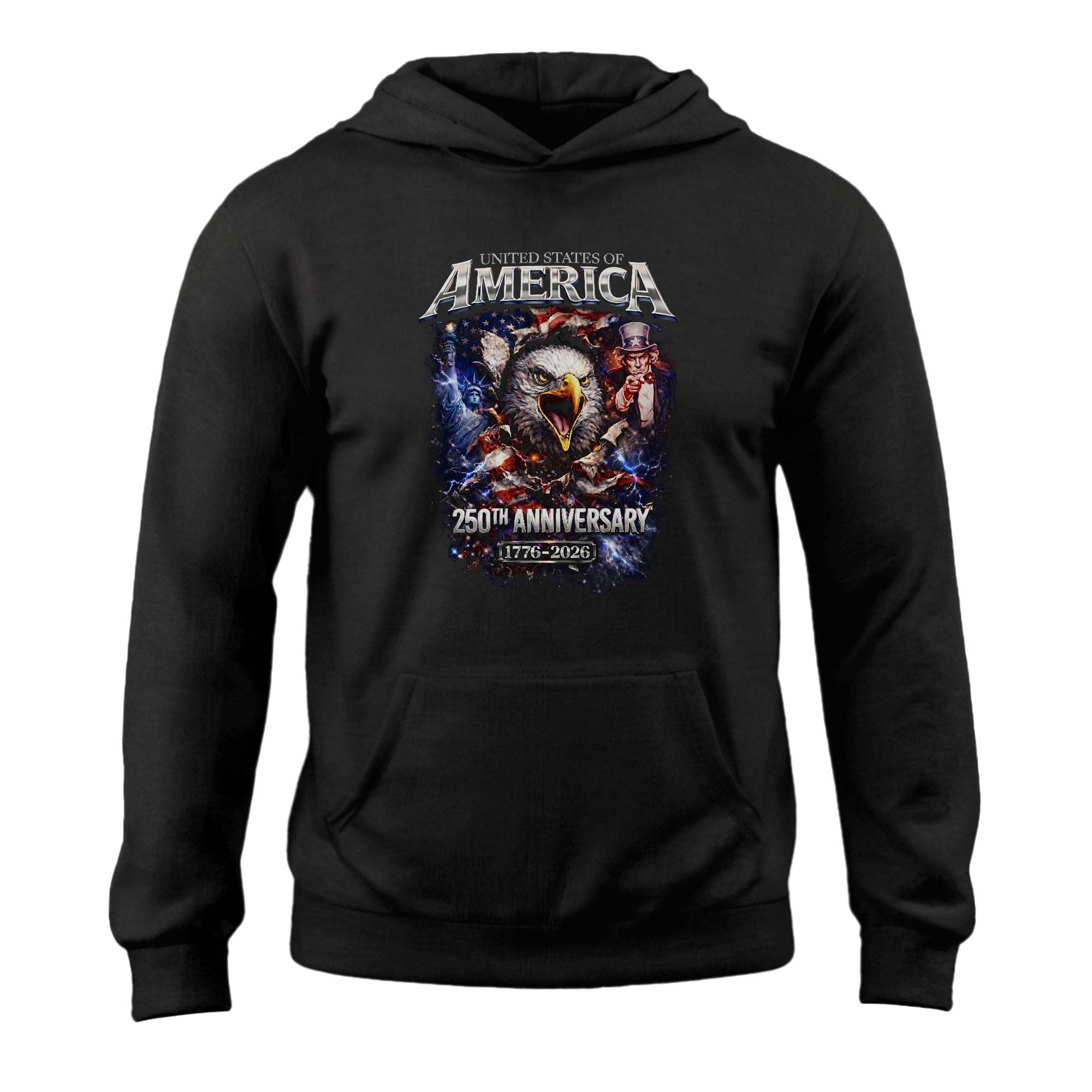 USA 250th Anniversary 1776-2026 Semiquincentennial Hoodie – Uncle Sam Bald Eagle Flag Patriotic 250th Birthday Men’s Hoodie