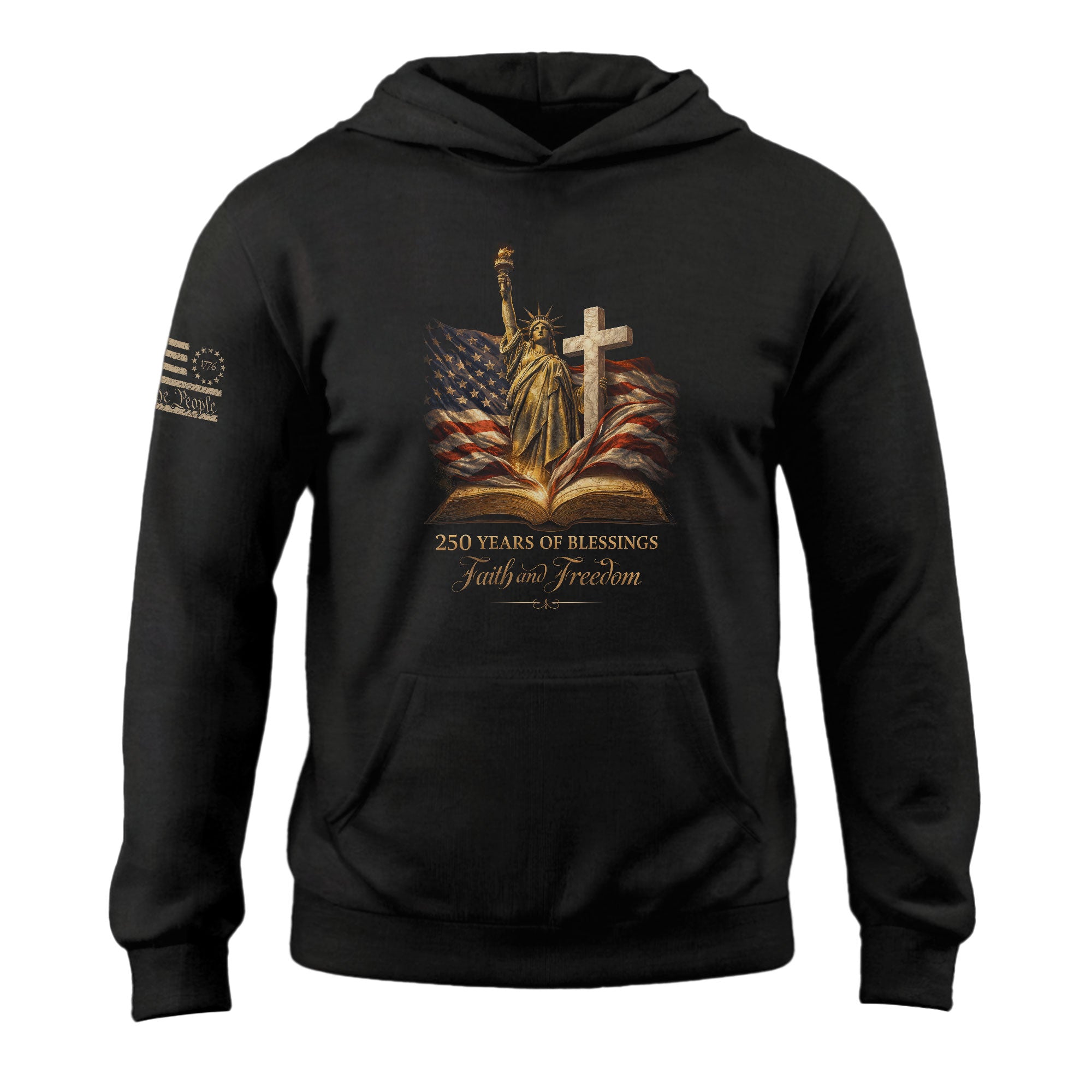 America 250th Anniversary 1776-2026 Semiquincentennial Hoodie – 250 Years Faith and Freedom Statue of Liberty Glowing Cross Commemorative Hoodie