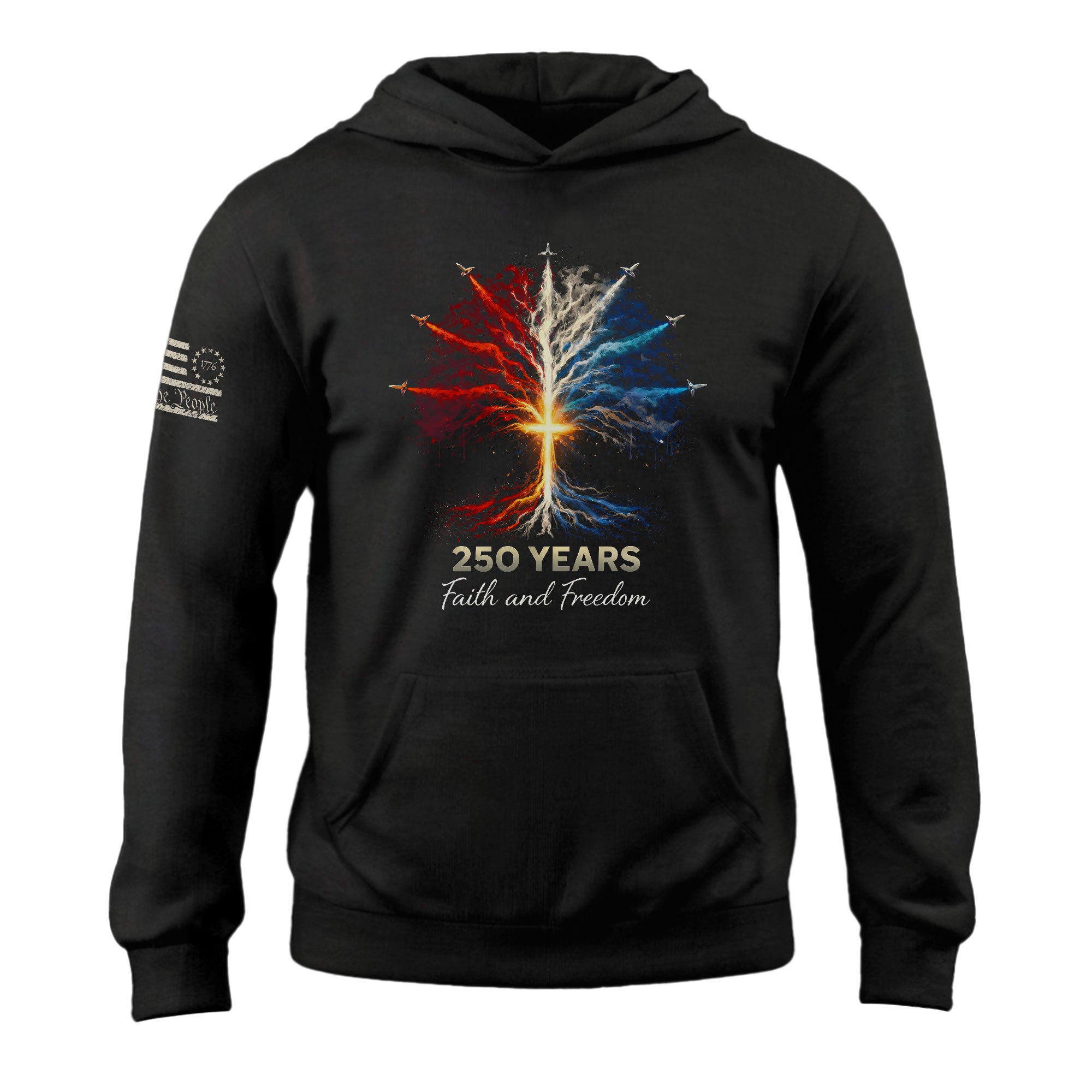 USA 250th Anniversary 1776-2026 Semiquincentennial Hoodie – Tree of Life Faith and Freedom Patriotic Jet Fighter Men’s Hoodie