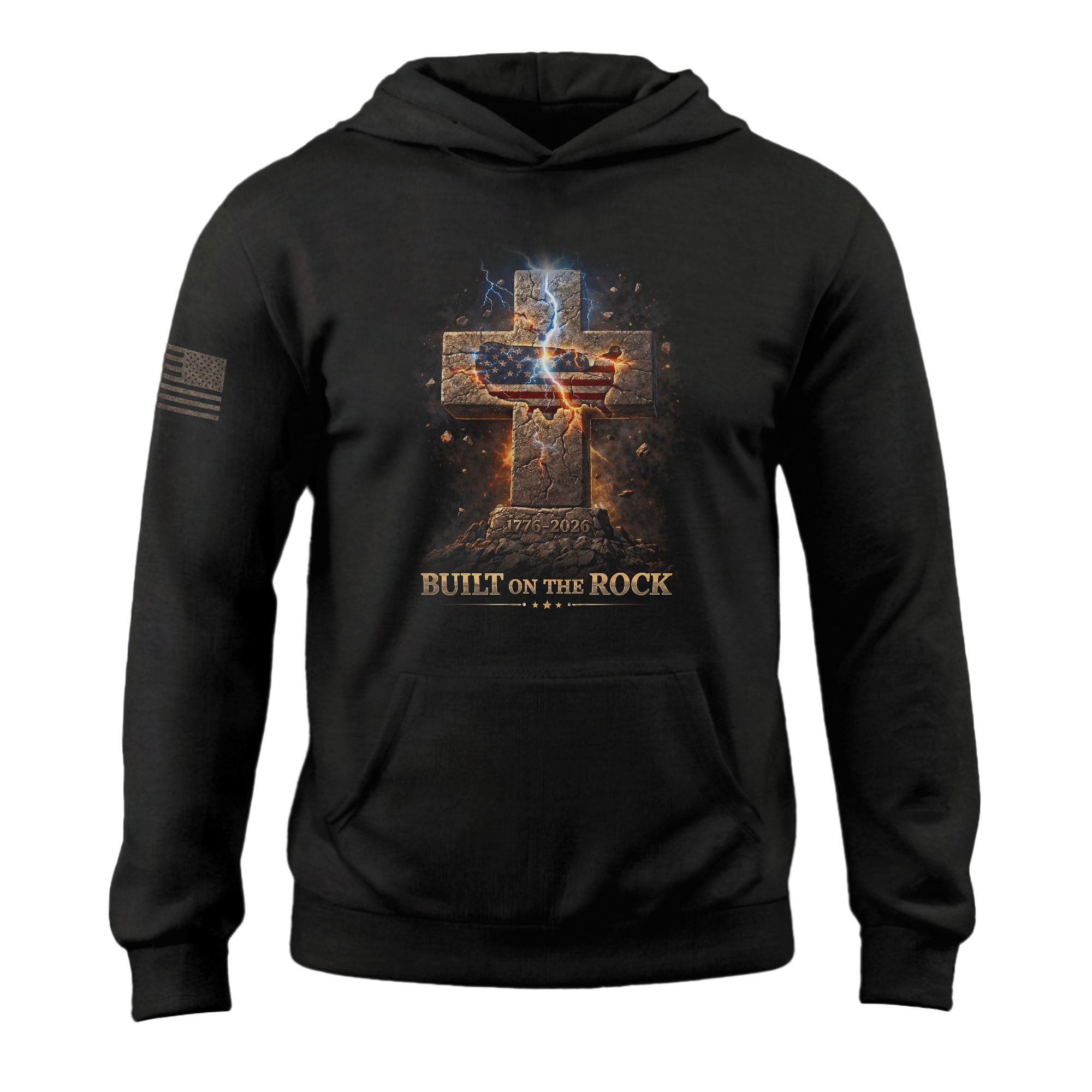 America 250th Anniversary 1776-2026 Semiquincentennial Hoodie – Built on the Rock 250 Years of Faith Christian Cross Patriotic Men’s Hoodie