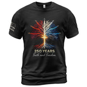 USA Semiquincentennial 250 Years Faith and Freedom 1776–2026 Patriotic Cross Fireworks T-Shirt