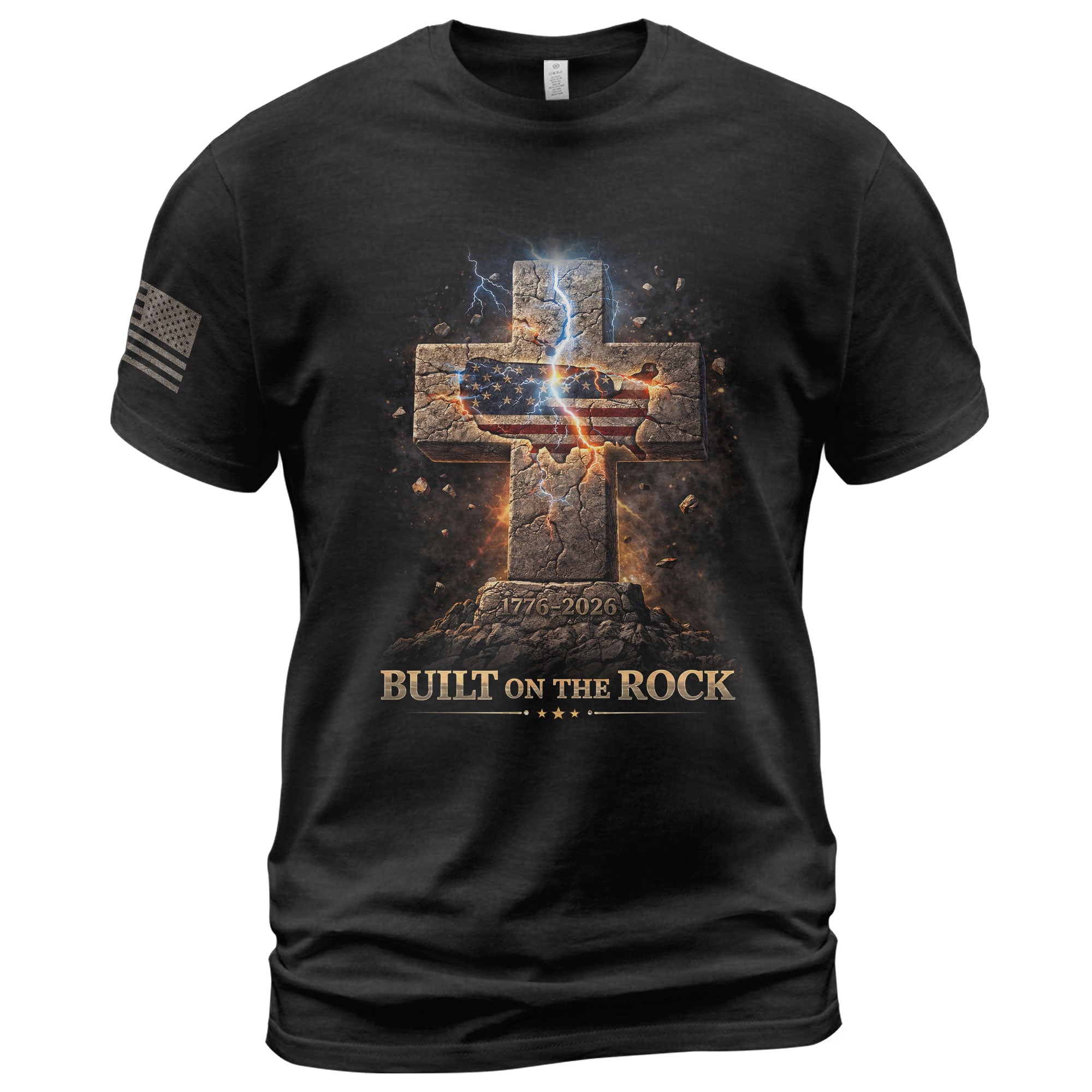 USA Semiquincentennial 250 Years Built on the Rock 1776–2026 Patriotic Christian Cross T-Shirt