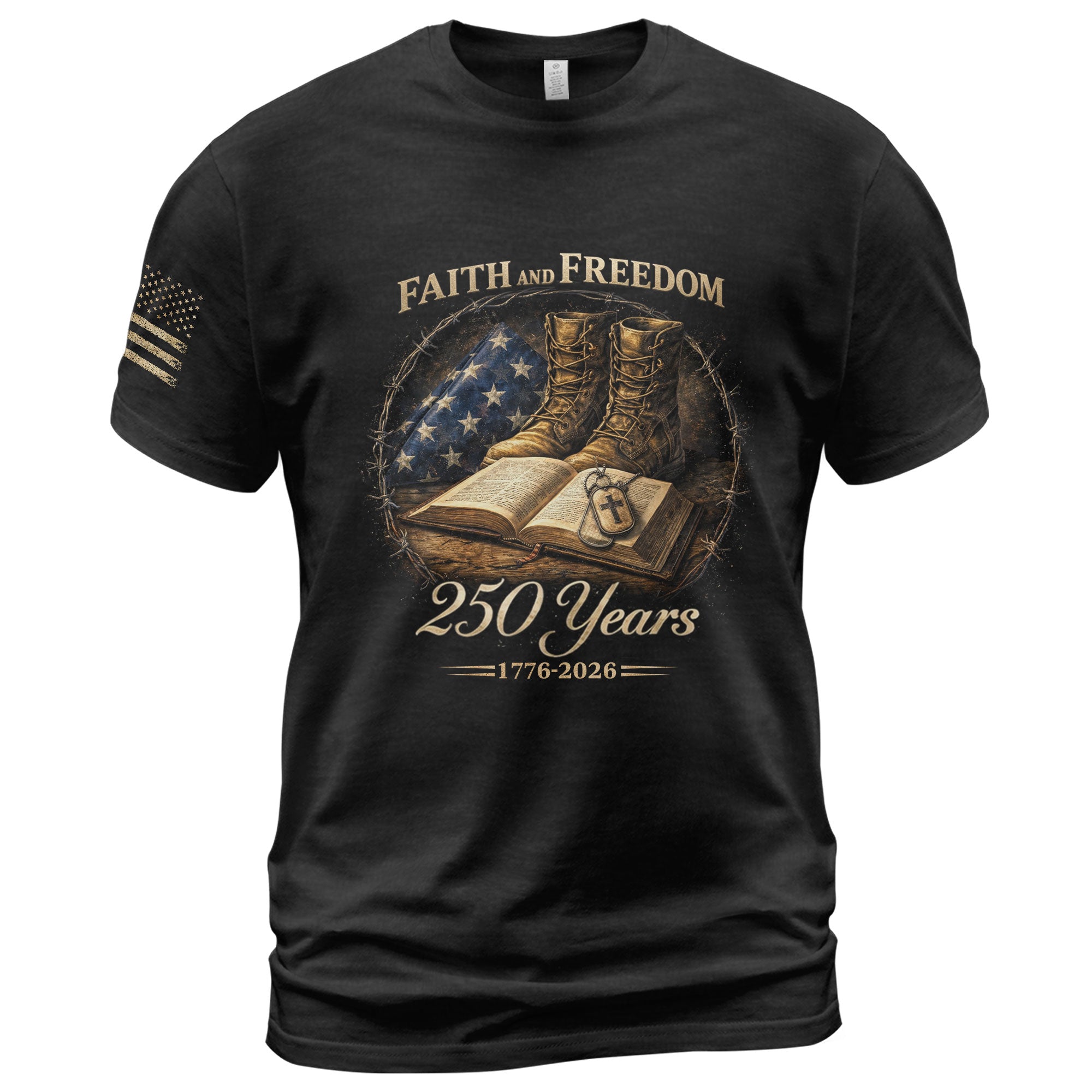 America 250th Anniversary Military Shirt - 1776-2026 Faith and Freedom Christian Tee, 250 Years Holy Bible Design