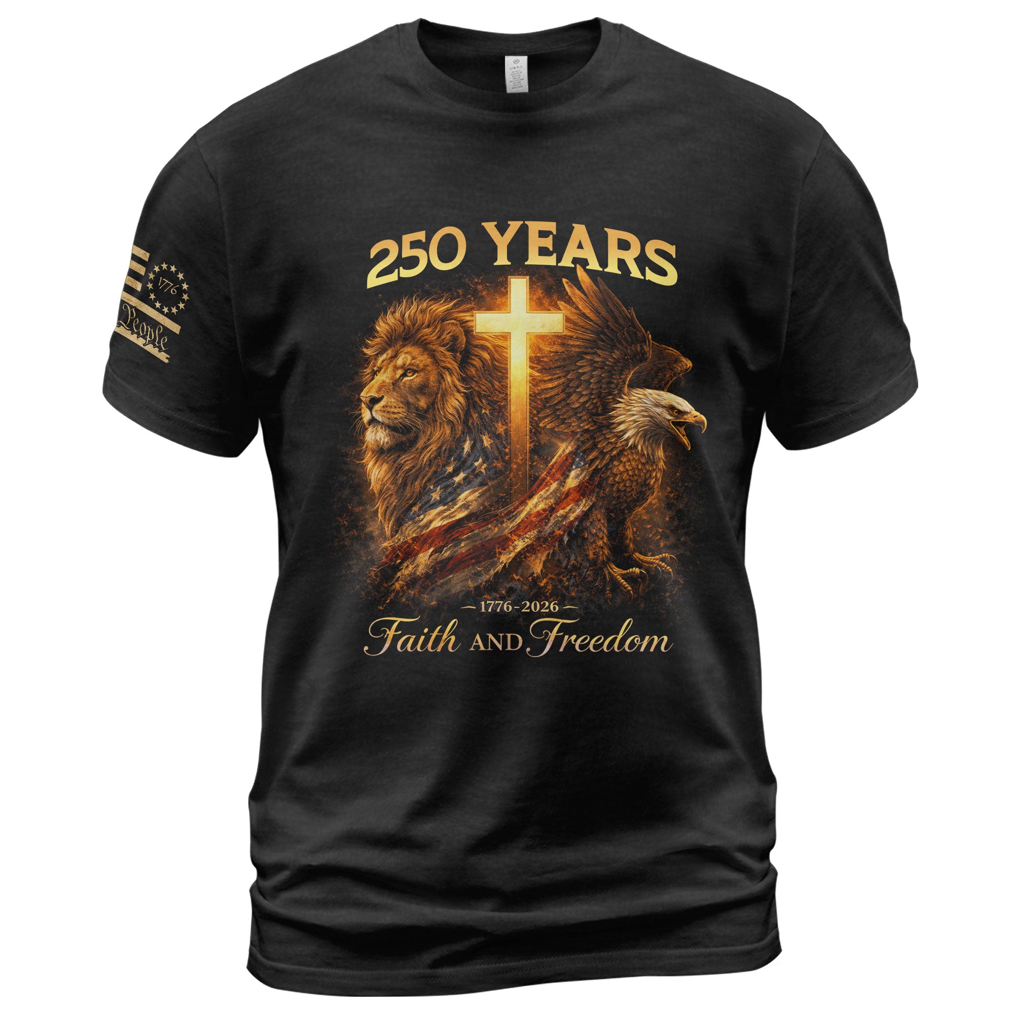 America 250th Anniversary T-Shirt - Lion and Eagle Faith and Freedom Tee, 1776-2026 250 Years Patriotic Men's Shirt