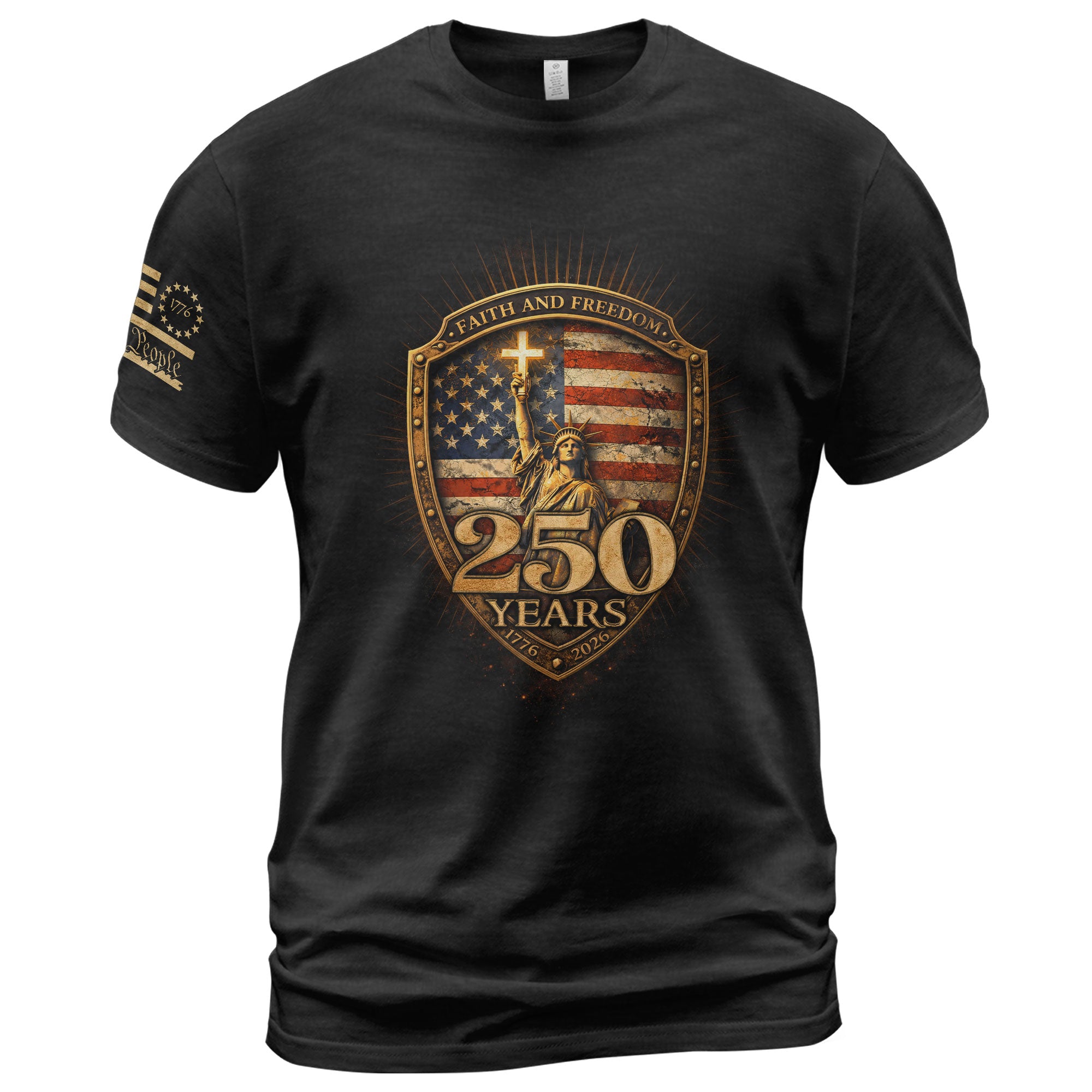 America 250th Anniversary T-Shirt - Statue of Liberty Faith and Freedom Tee, 1776-2026 250 Years Patriotic Men's Shirt