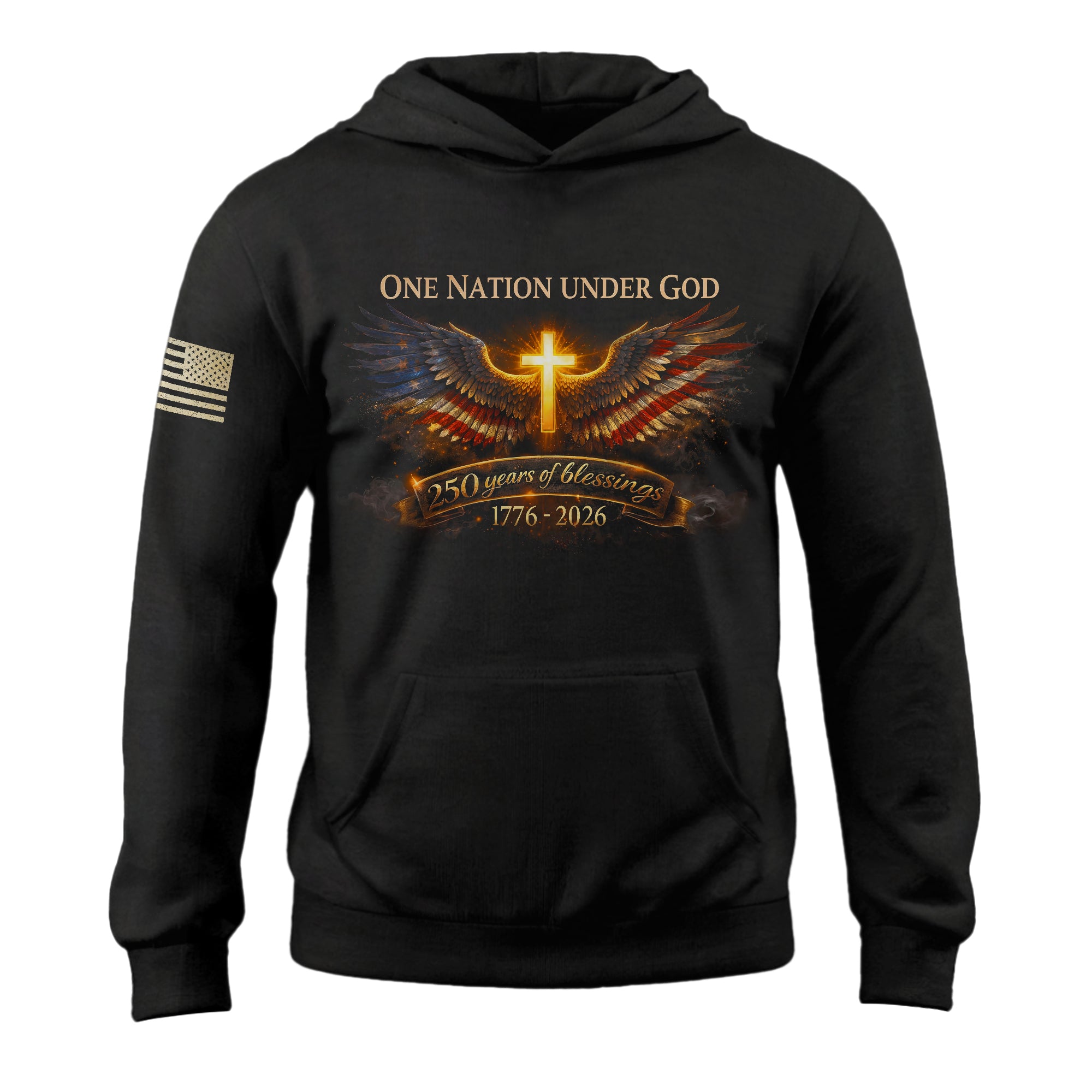 USA 250th Anniversary 1776-2026 Semiquincentennial Hoodie – 250 Years of Blessings Angel Wings One Nation Under God Faith & Freedom Apparel