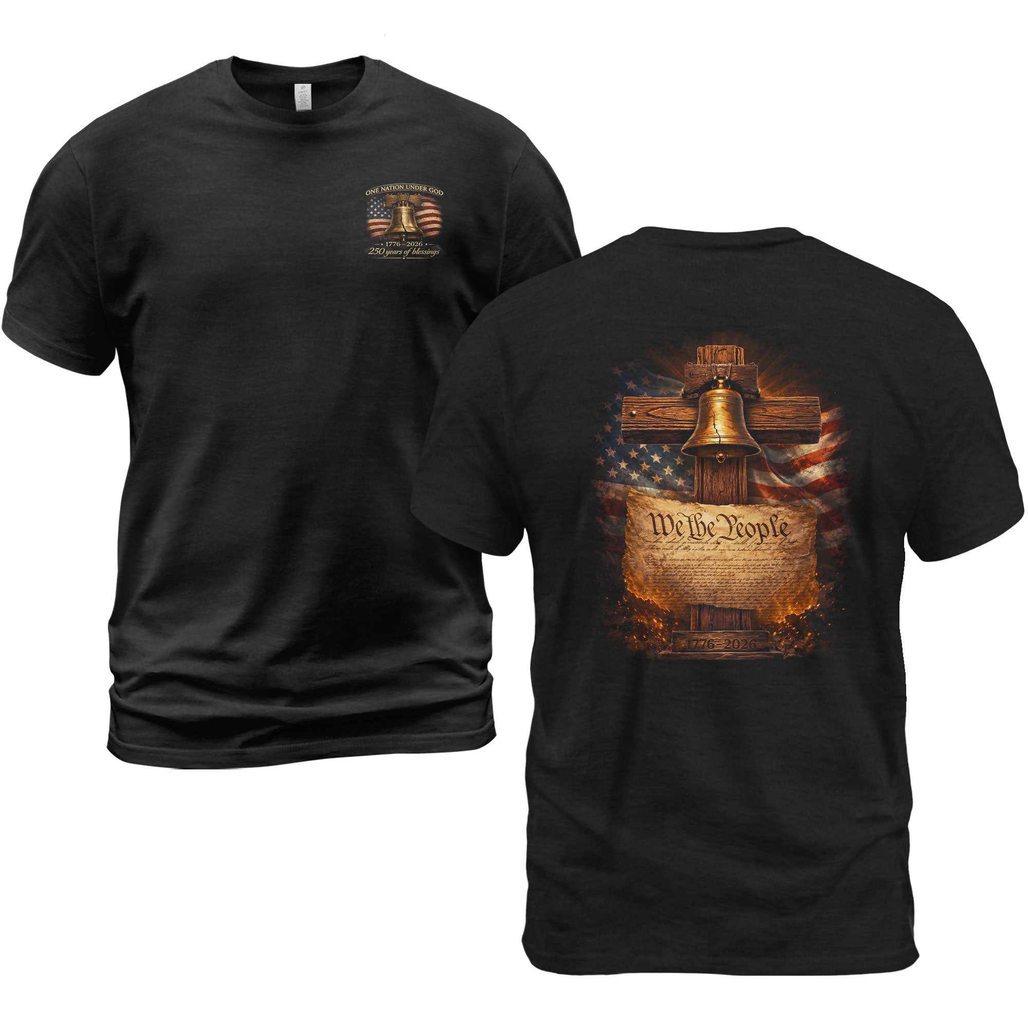 America 250th Anniversary 1776-2026 Semiquincentennial T-Shirt – We The People Liberty Bell Cross 250th Birthday Patriotic Graphic Tee