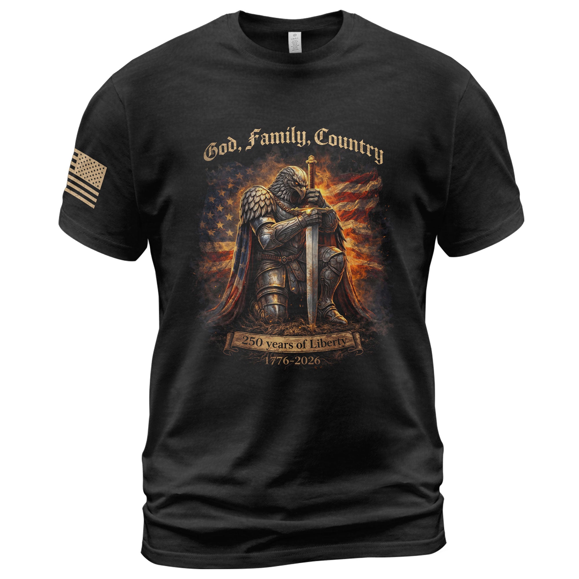 USA 250th Anniversary 1776-2026 Semiquincentennial T-Shirt – God Family Country Eagle Knight Warrior 250 Years of Liberty Patriotic Men’s Tee