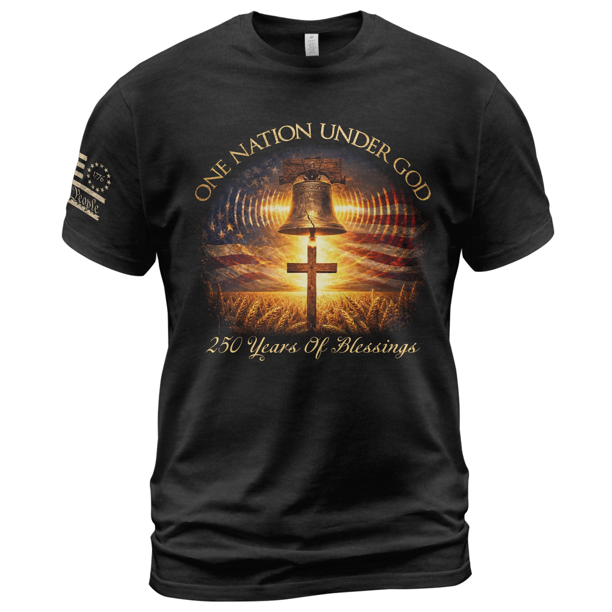 USA 250th Anniversary 1776-2026 Semiquincentennial Shirt – One Nation Under God 250 Years of Blessings Liberty Bell Cross Patriotic Tee