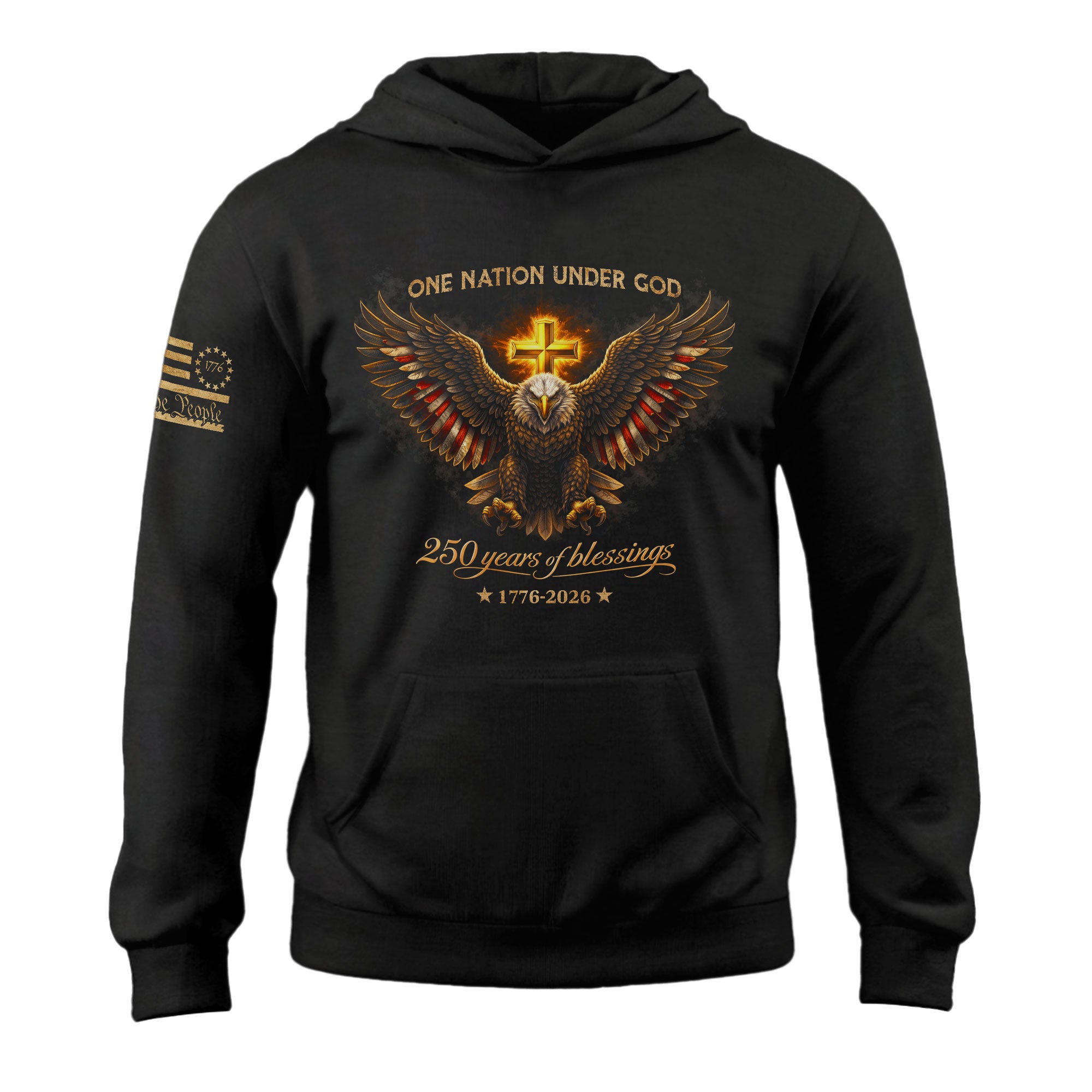 America 250th Anniversary 1776-2026 Semiquincentennial Hoodie – 250 Years of Blessings Bald Eagle Cross Patriotic Christian Hoodie