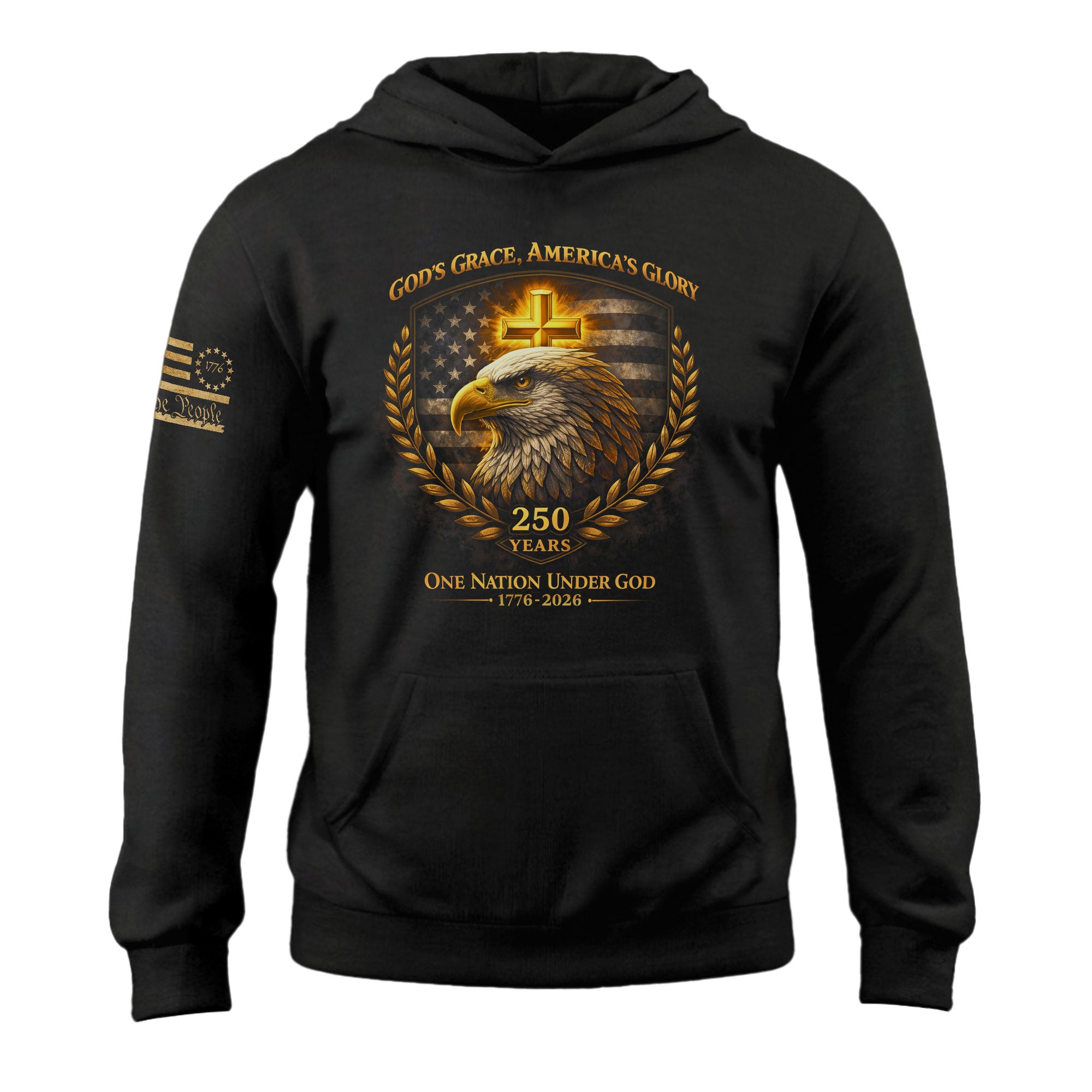 America 250th Anniversary 1776-2026 Semiquincentennial Hoodie – 250 Years of Blessings Eagle Christian Cross Patriotic Men’s Gift