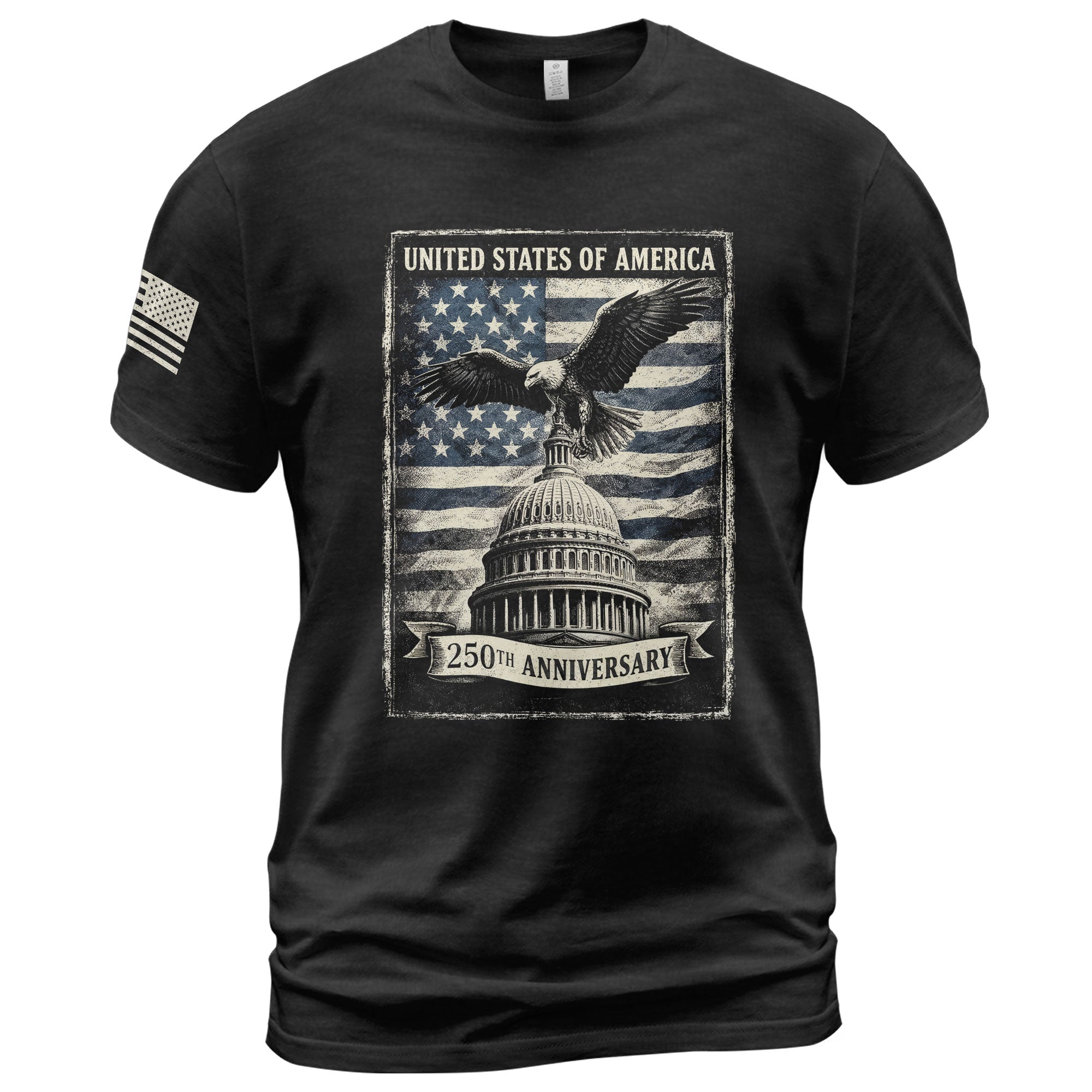 America 250th Anniversary 1776-2026 Men's Patriotic T-Shirt – Retro Eagle & Capitol Freedom USA 250 Birthday Graphic Tee