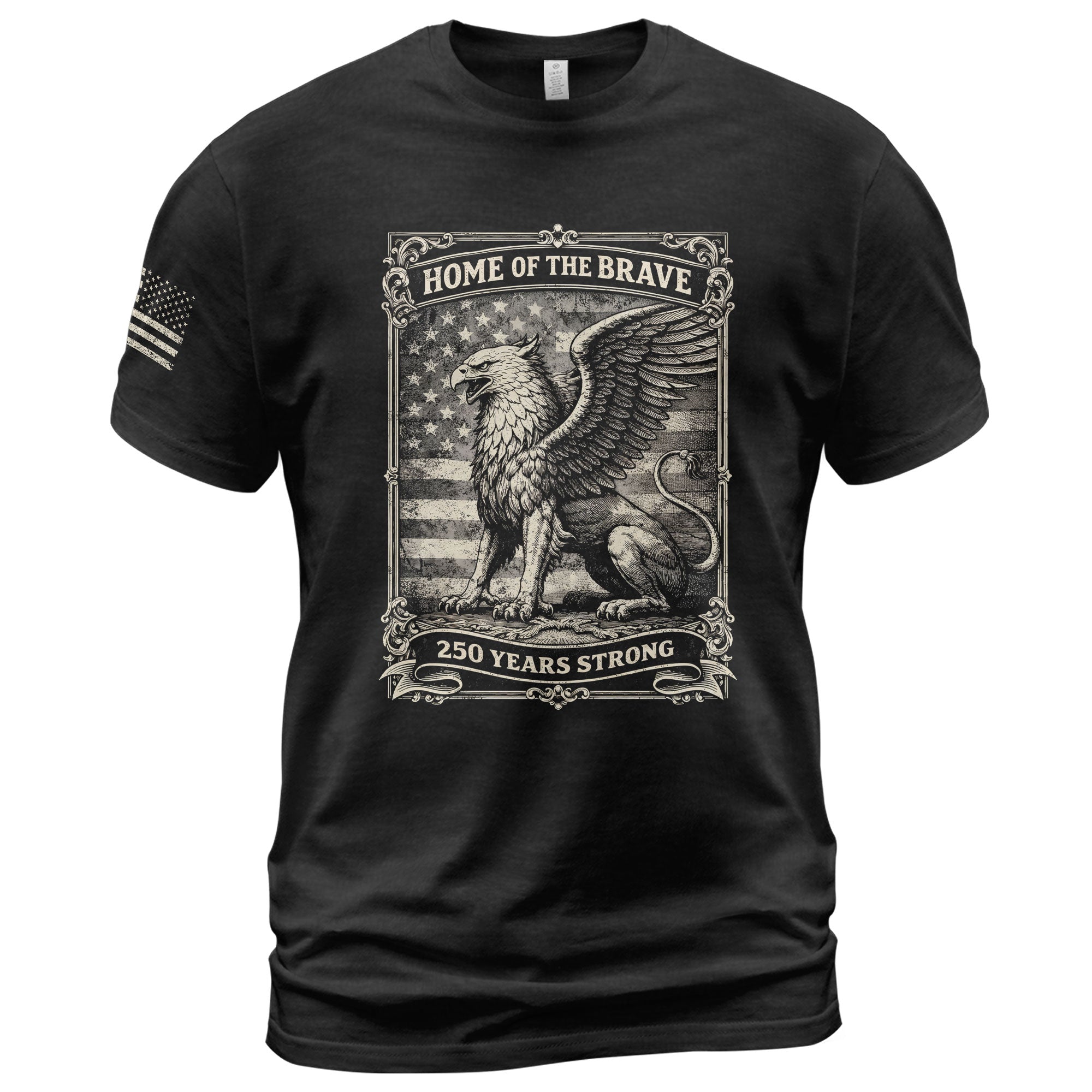 America 250th Anniversary 1776-2026 Semiquincentennial T-Shirt – Home of the Brave 250 Years Strong Griffin & Flag Patriotic Tee