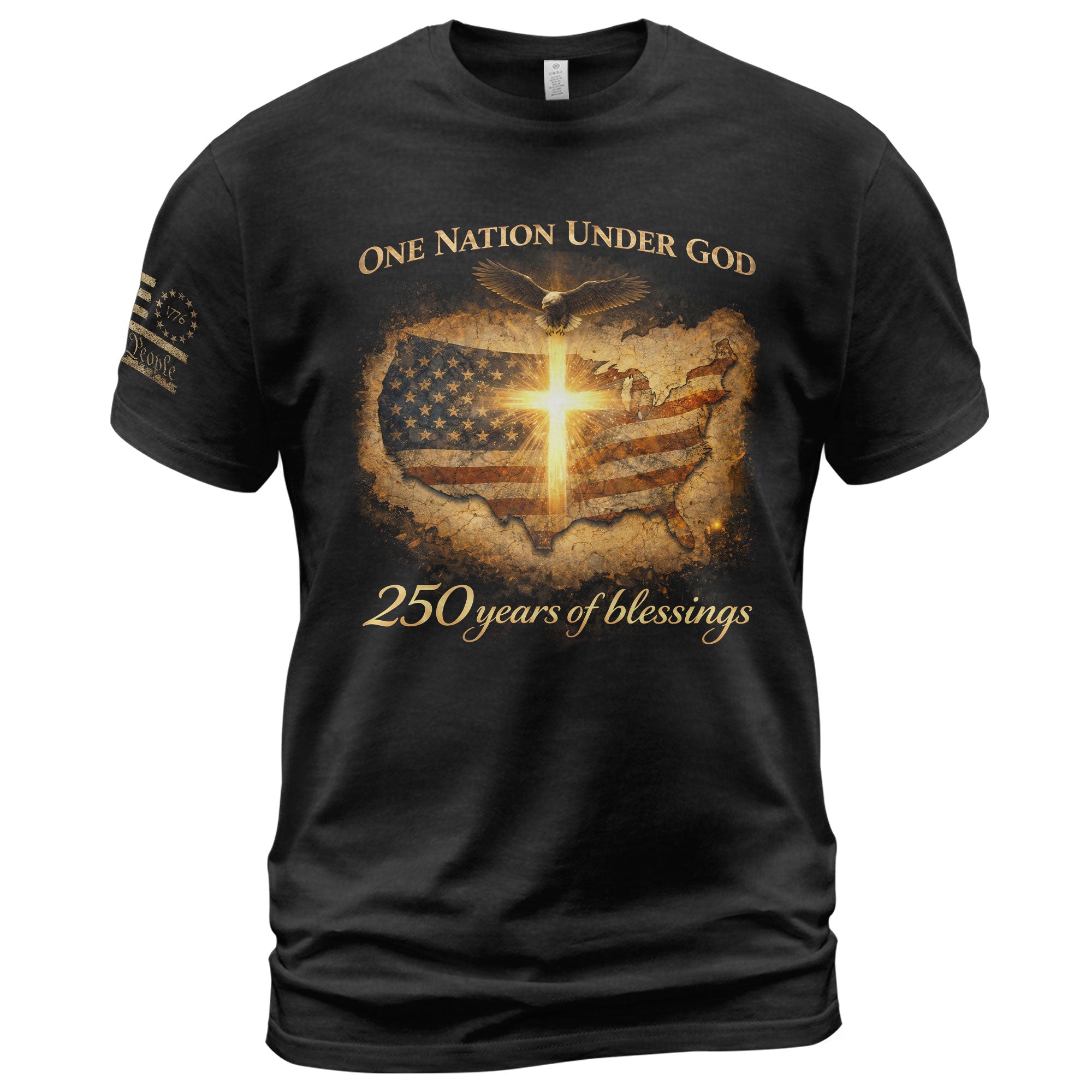 America 250th Anniversary 1776-2026 Shirt – One Nation Under God USA Map & Glowing Cross Semiquincentennial Tee