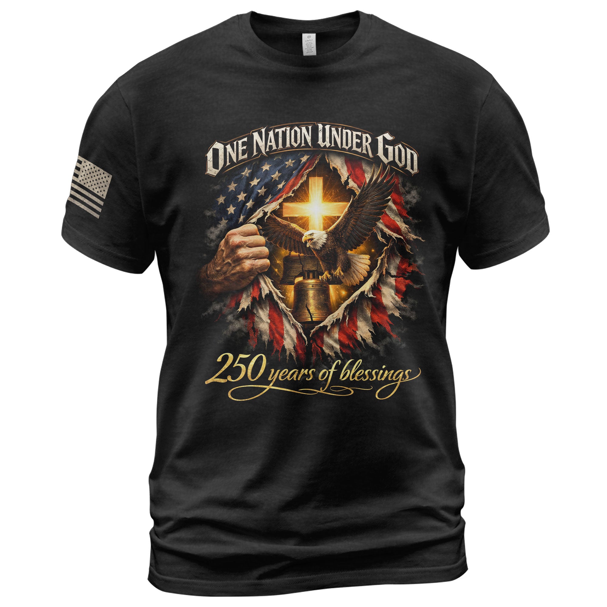 America 250th Anniversary 1776-2026 Shirt – One Nation Under God Eagle, Liberty Bell & Ripped Flag Christian Semiquincentennial T-Shirt
