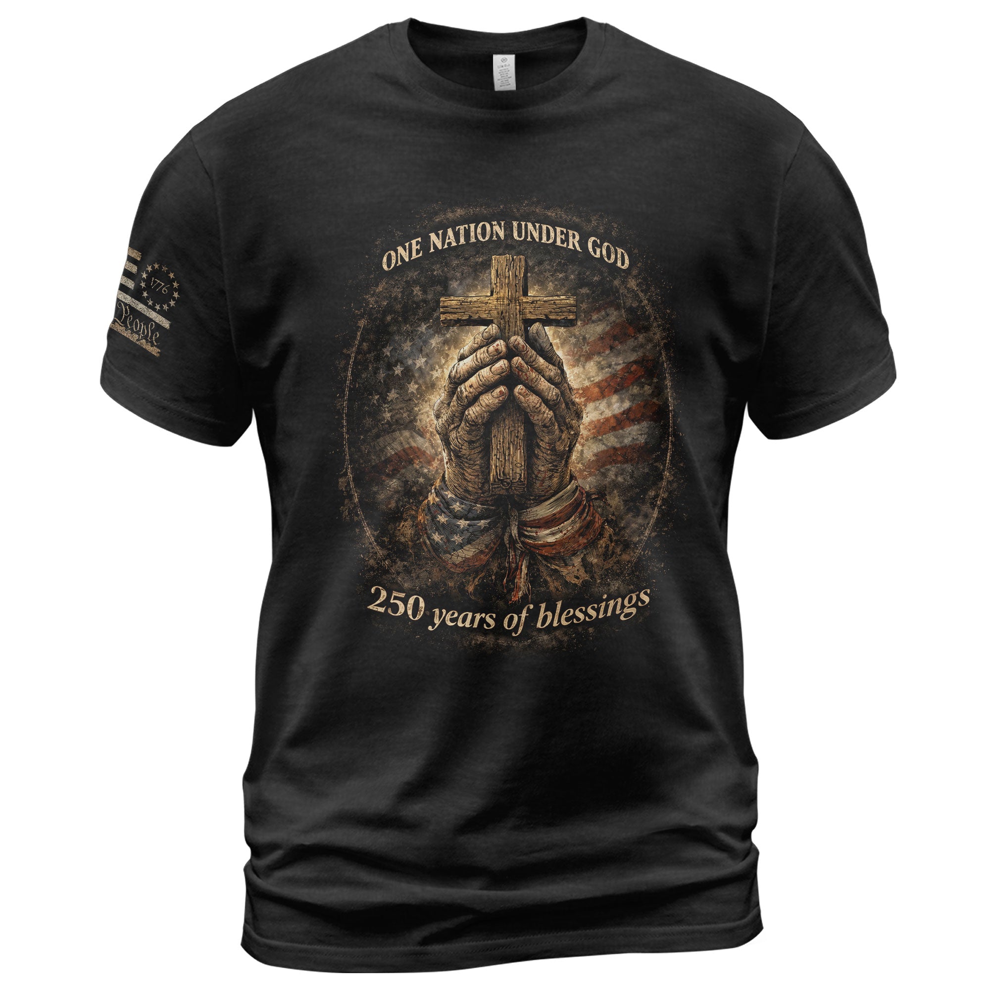 America 250th Anniversary 1776-2026 Shirt – 250 Years of Blessings, Praying Hands & Cross Christian Patriotic Semiquincentennial Tee