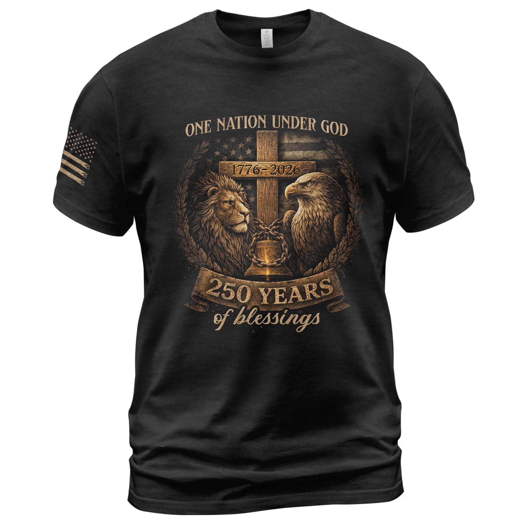 America 250th Anniversary 1776-2026 T-Shirt – Christian Lion and Eagle One Nation Under God Semiquincentennial Patriotic Shirt