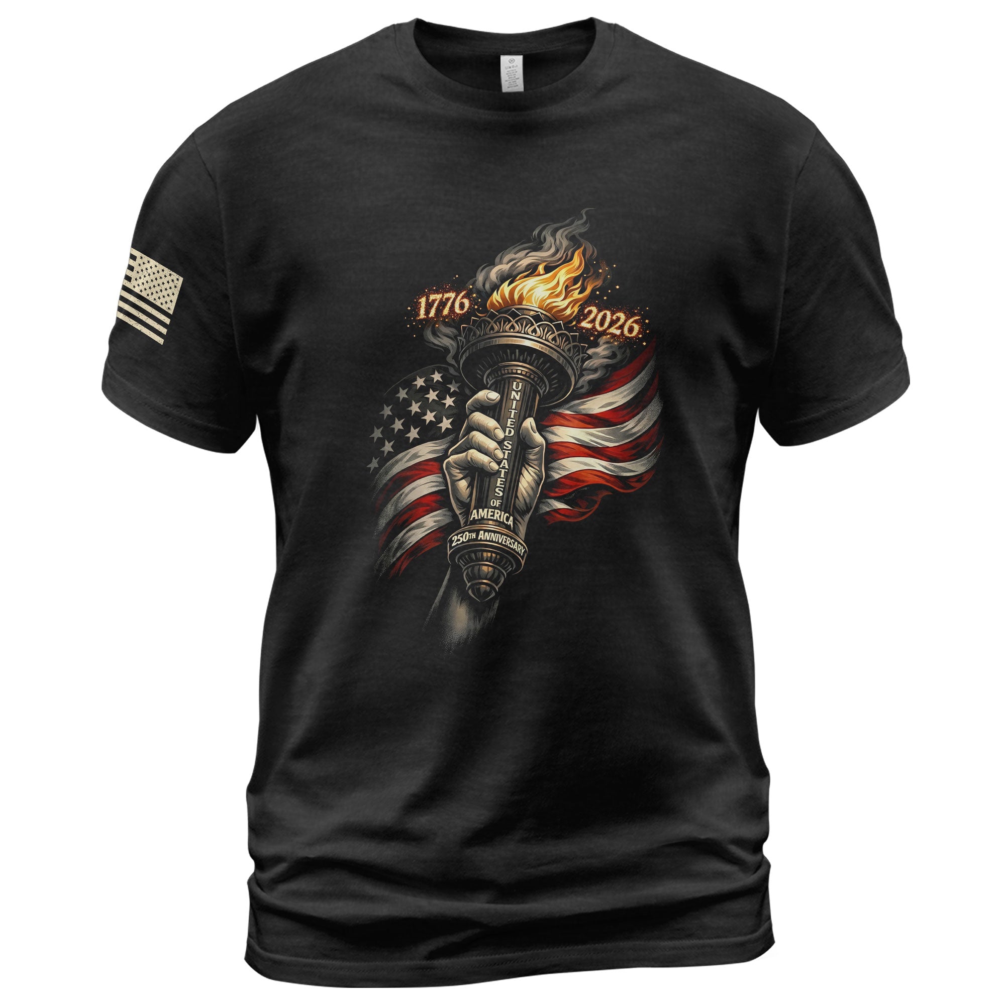 1776-2026 250th Anniversary Patriotic T-Shirt – Statue of Liberty Torch & USA Flag Freedom Tee