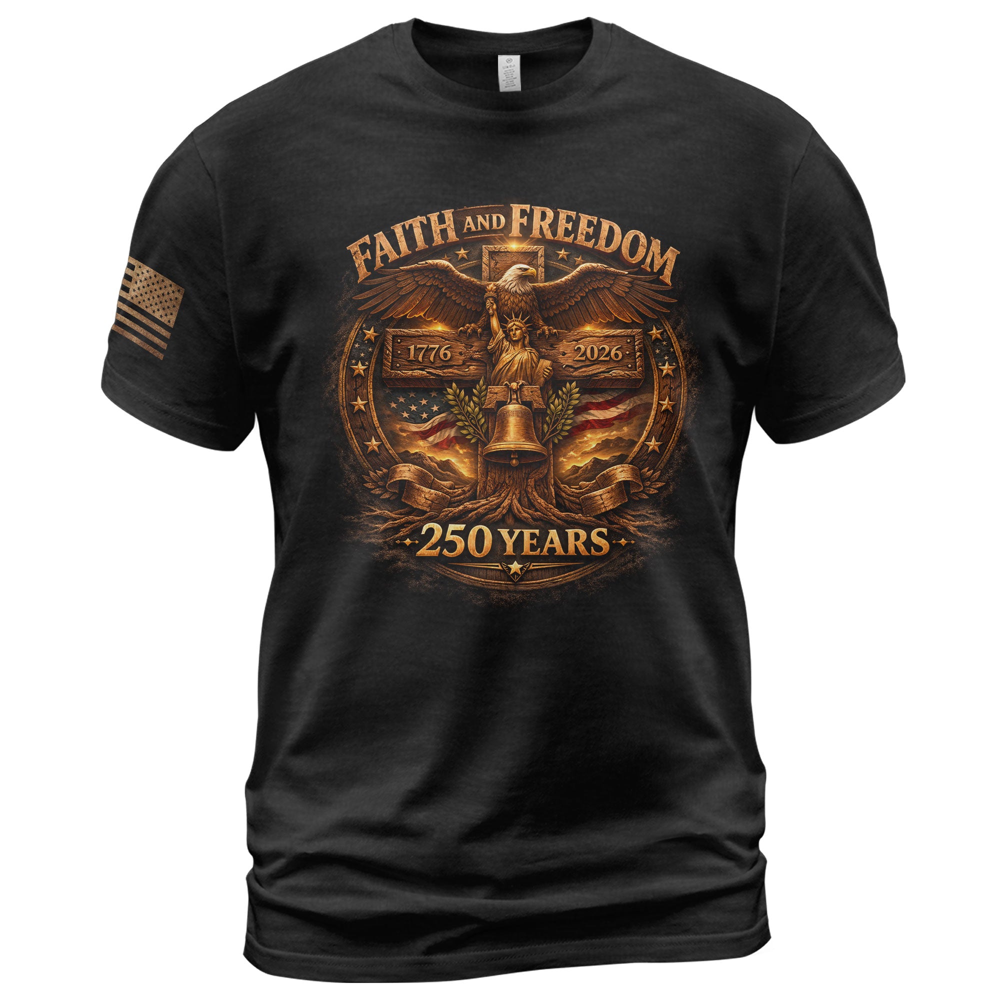 America 250th Anniversary 1776-2026 Semiquincentennial Shirt – Faith And Freedom Eagle & Cross Liberty Bell Patriotic Christian Tee