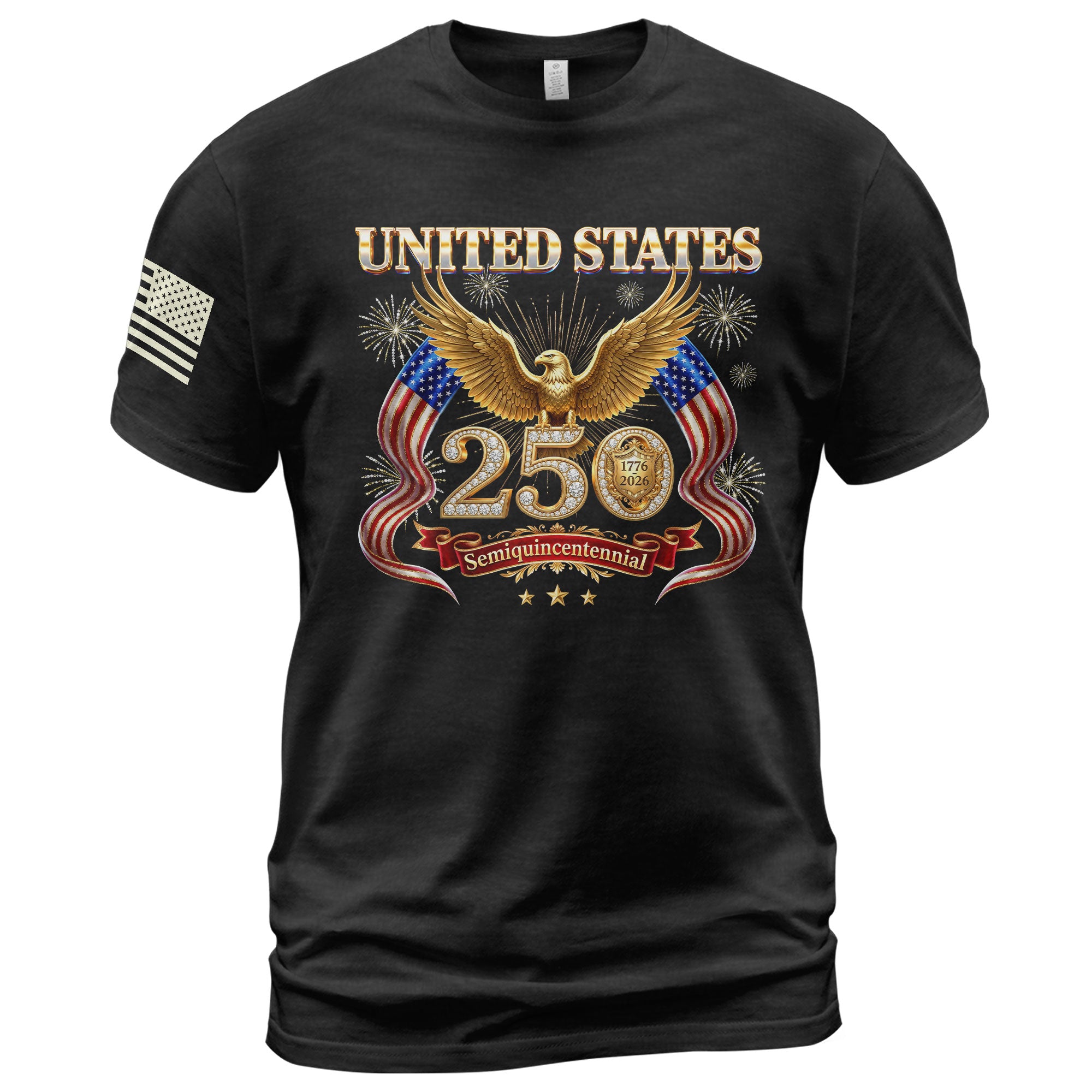 United States 250 Years 1776-2026 T-Shirt - Golden Eagle Patriotic Fireworks Luxury Tee