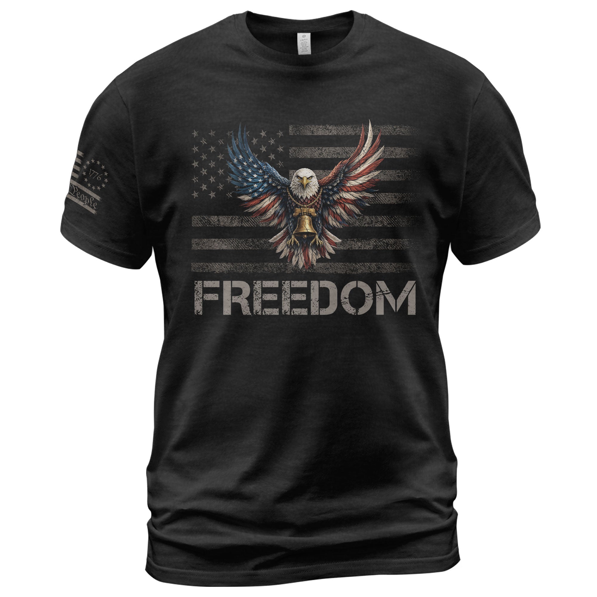 Freedom 2D USA T-Shirt - Patriotic Eagle Liberty Bell Flag Graphic Tee