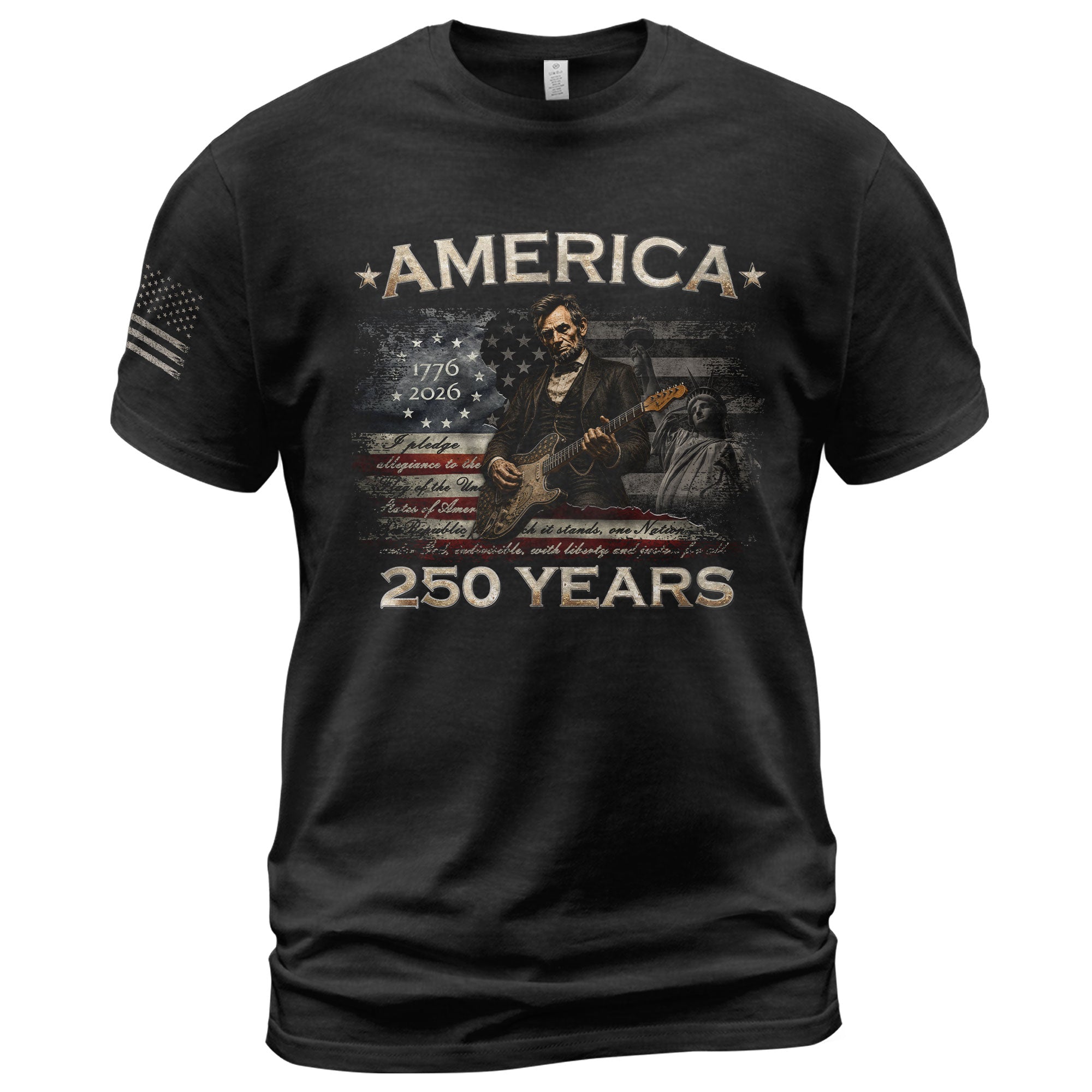 1776 2026 Shirt Vintage Abraham Lincoln Playing Guitar US Flag Patriotic 250 Years Tee