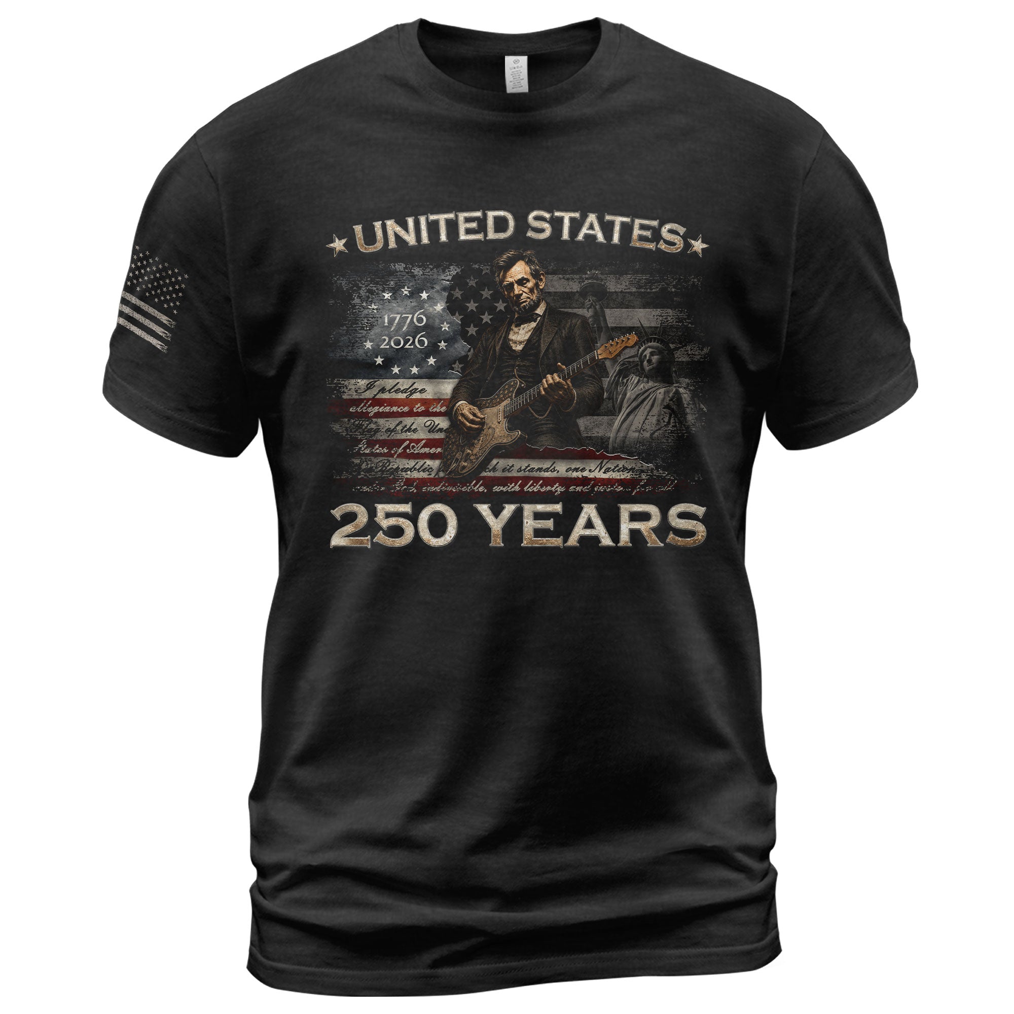1776 2026 Shirt Vintage Abraham Lincoln Playing Guitar US Flag Patriotic 250 Years Tee