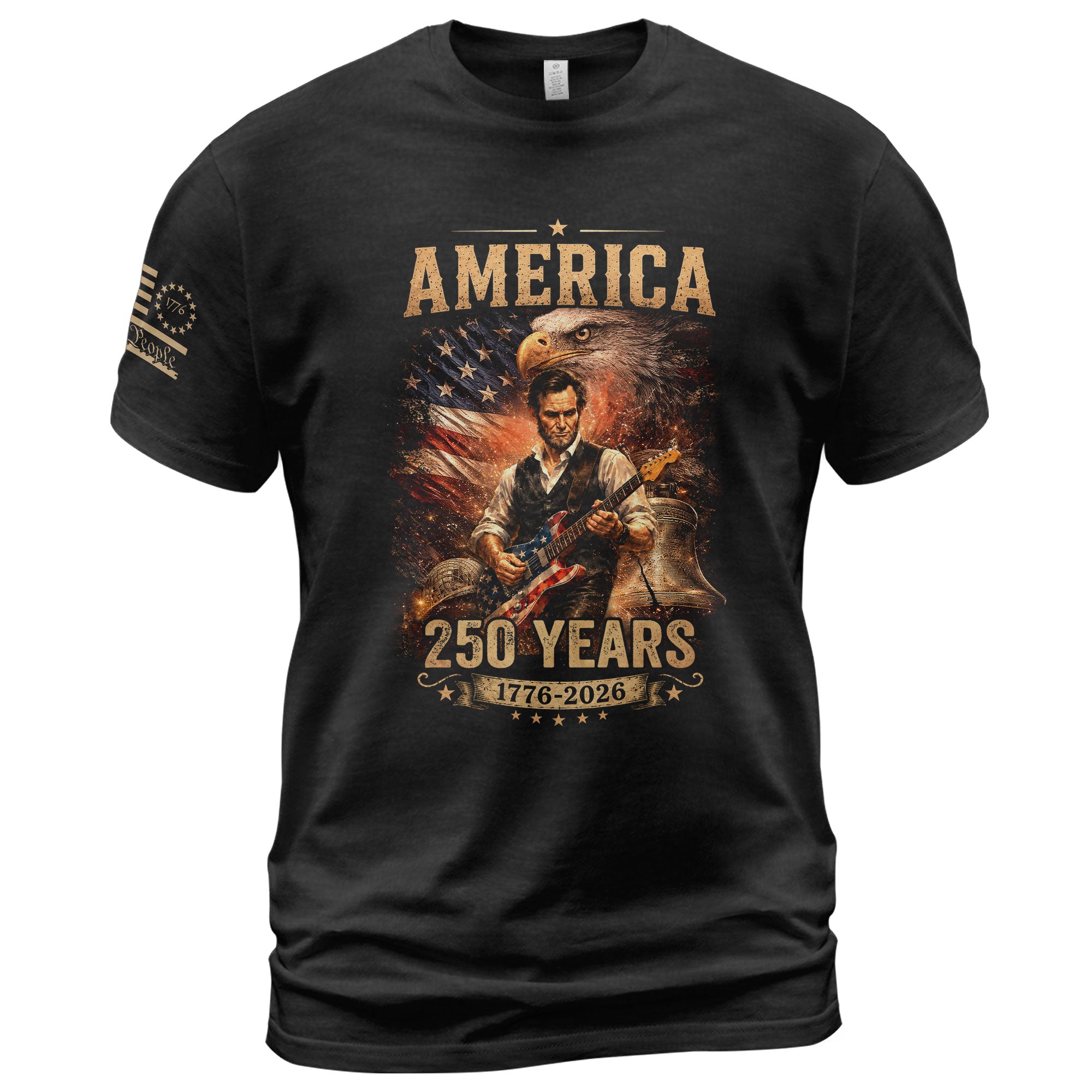 Bald Eagle Liberty Bell Lincoln Guitar Shirt Vintage 1776 2026 Patriotic US Flag Tee