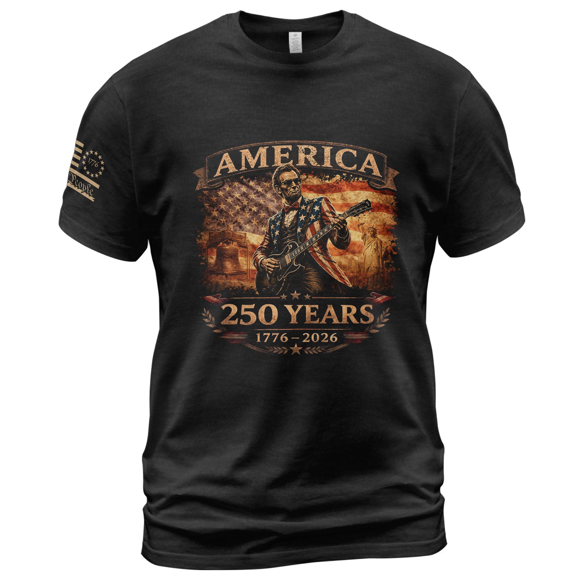 Flag Jacket Lincoln Guitar Shirt Sunglasses Liberty Bell Patriotic 1776 2026 Men Tee