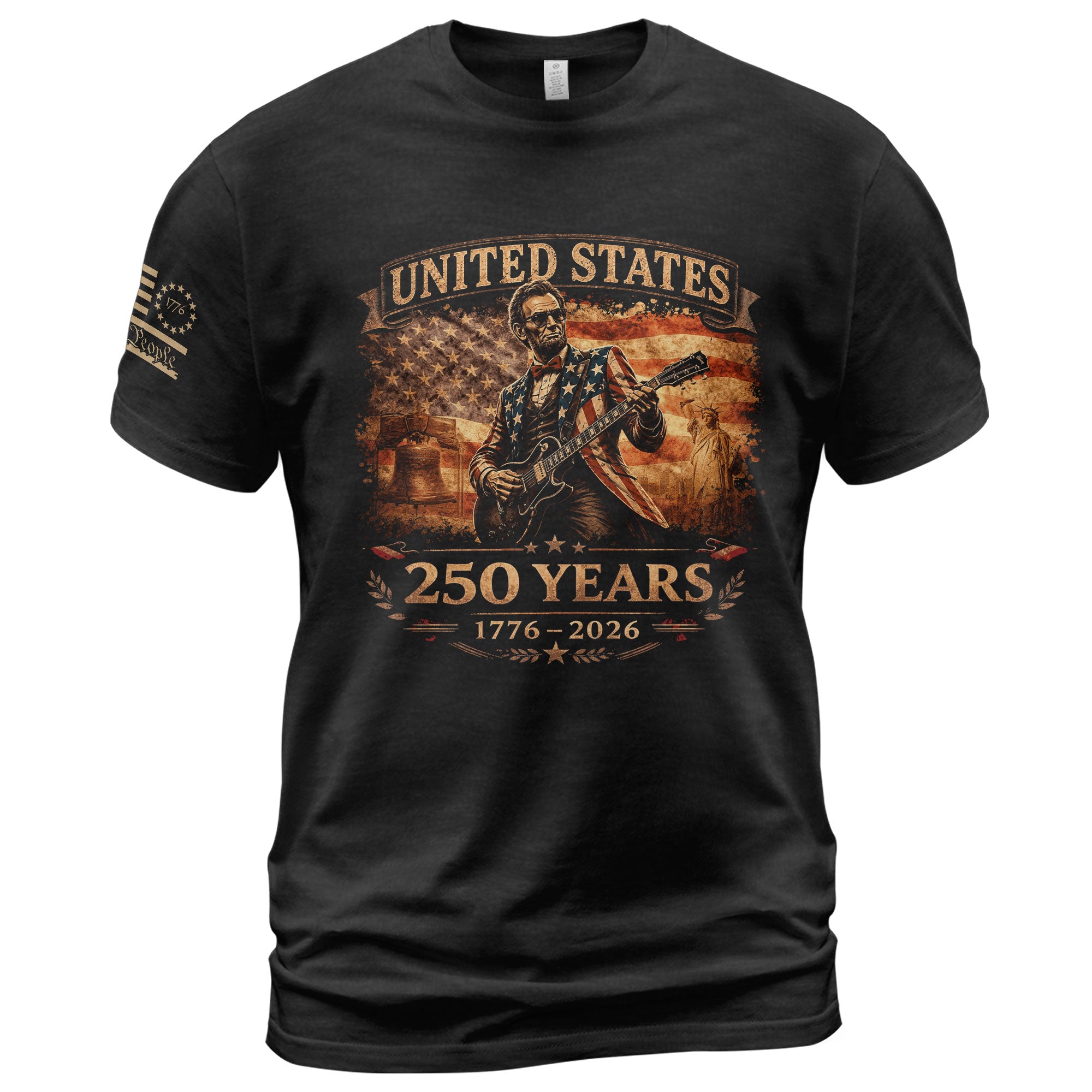 Flag Jacket Lincoln Guitar Shirt Sunglasses Liberty Bell Patriotic 1776 2026 Men Tee