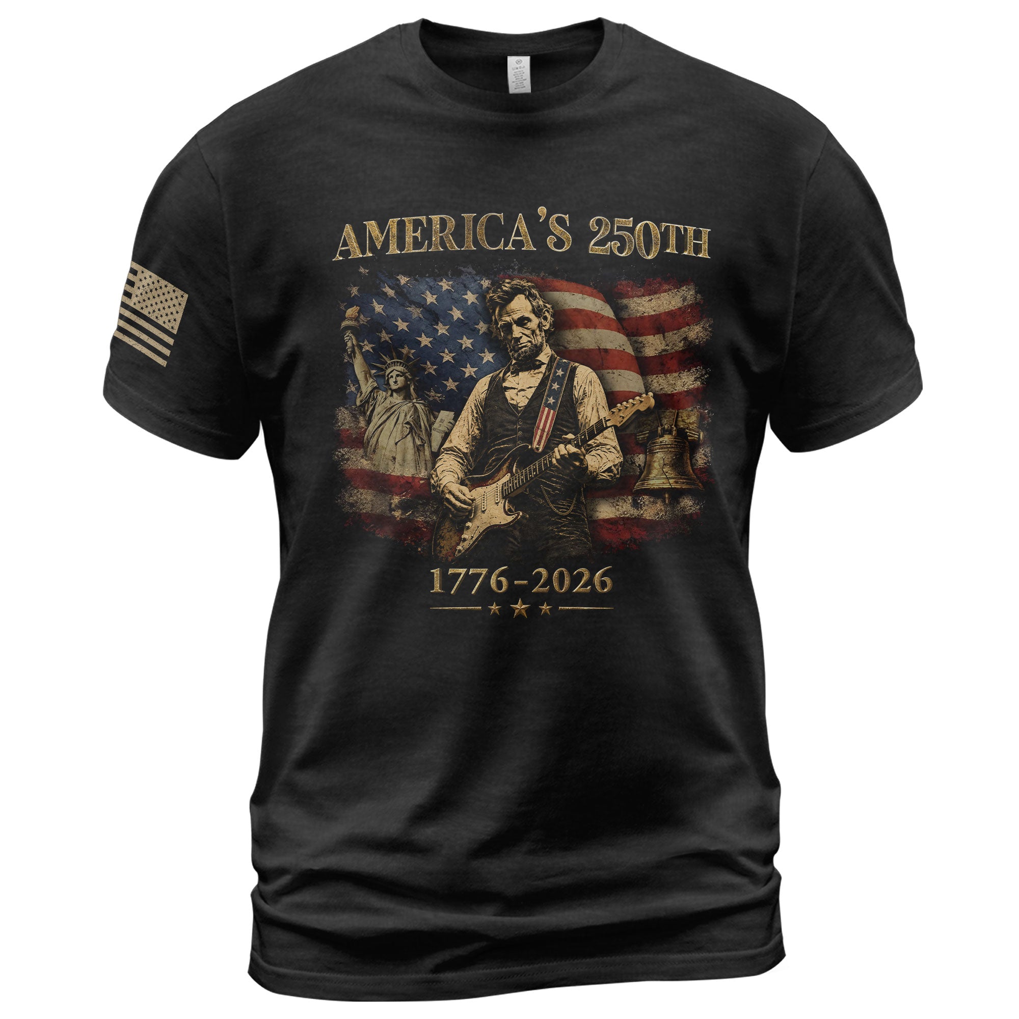 Liberty Bell Statue of Liberty Lincoln Guitar Shirt US Flag Patriotic 1776 2026 Tee