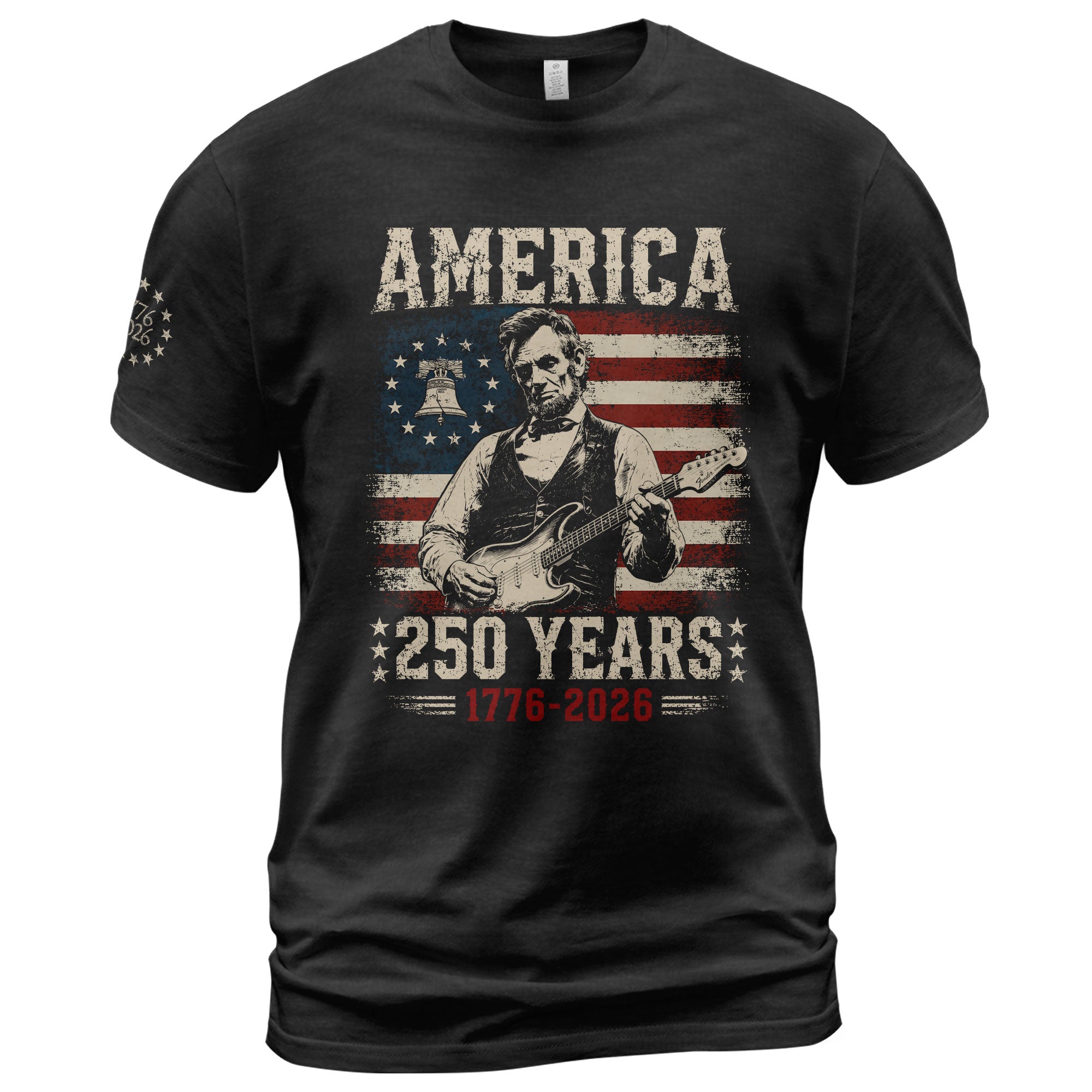 Liberty Bell Abraham Lincoln Guitar Shirt Vintage 1776 2026 US Flag Patriotic Men Tee