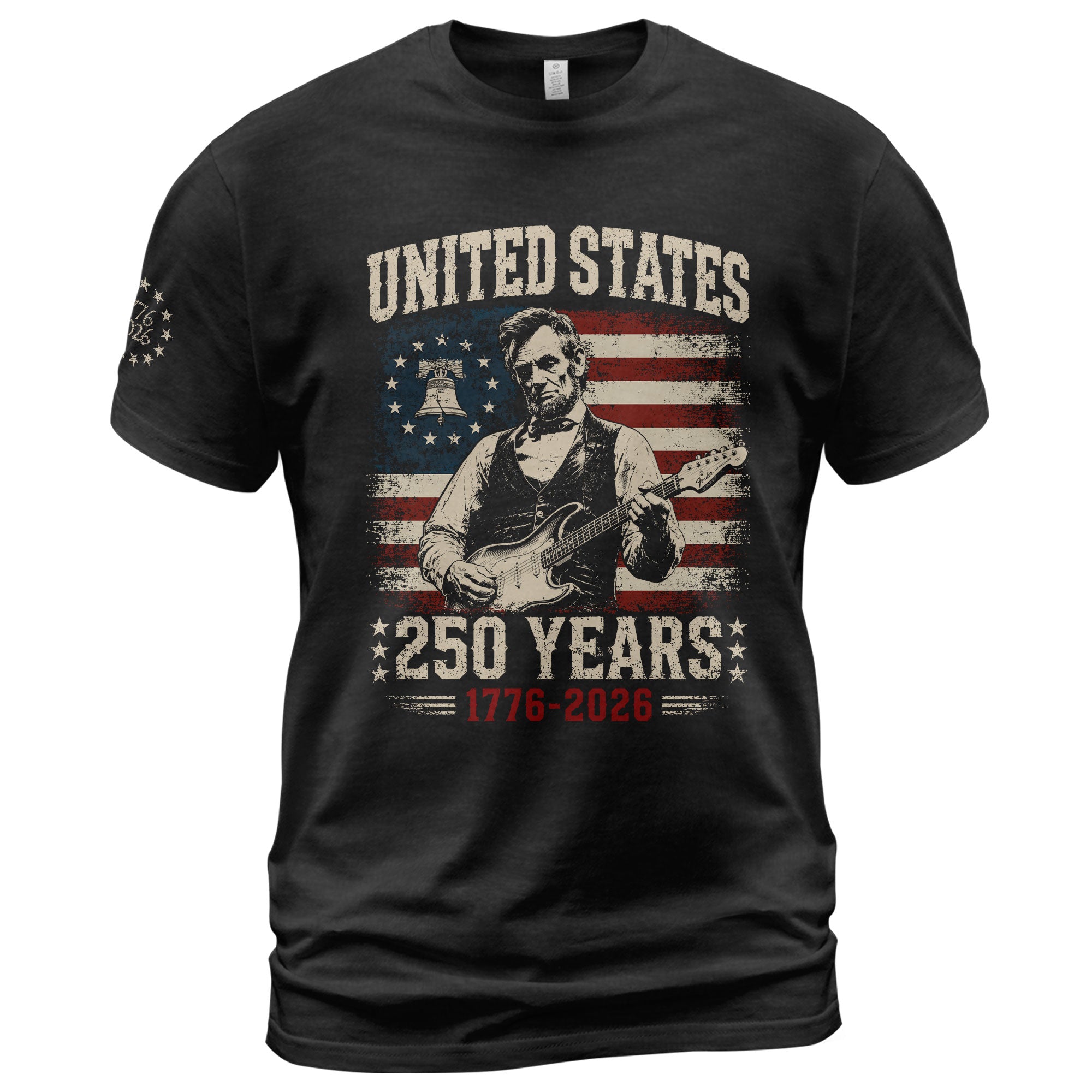 Liberty Bell Abraham Lincoln Guitar Shirt Vintage 1776 2026 US Flag Patriotic Men Tee