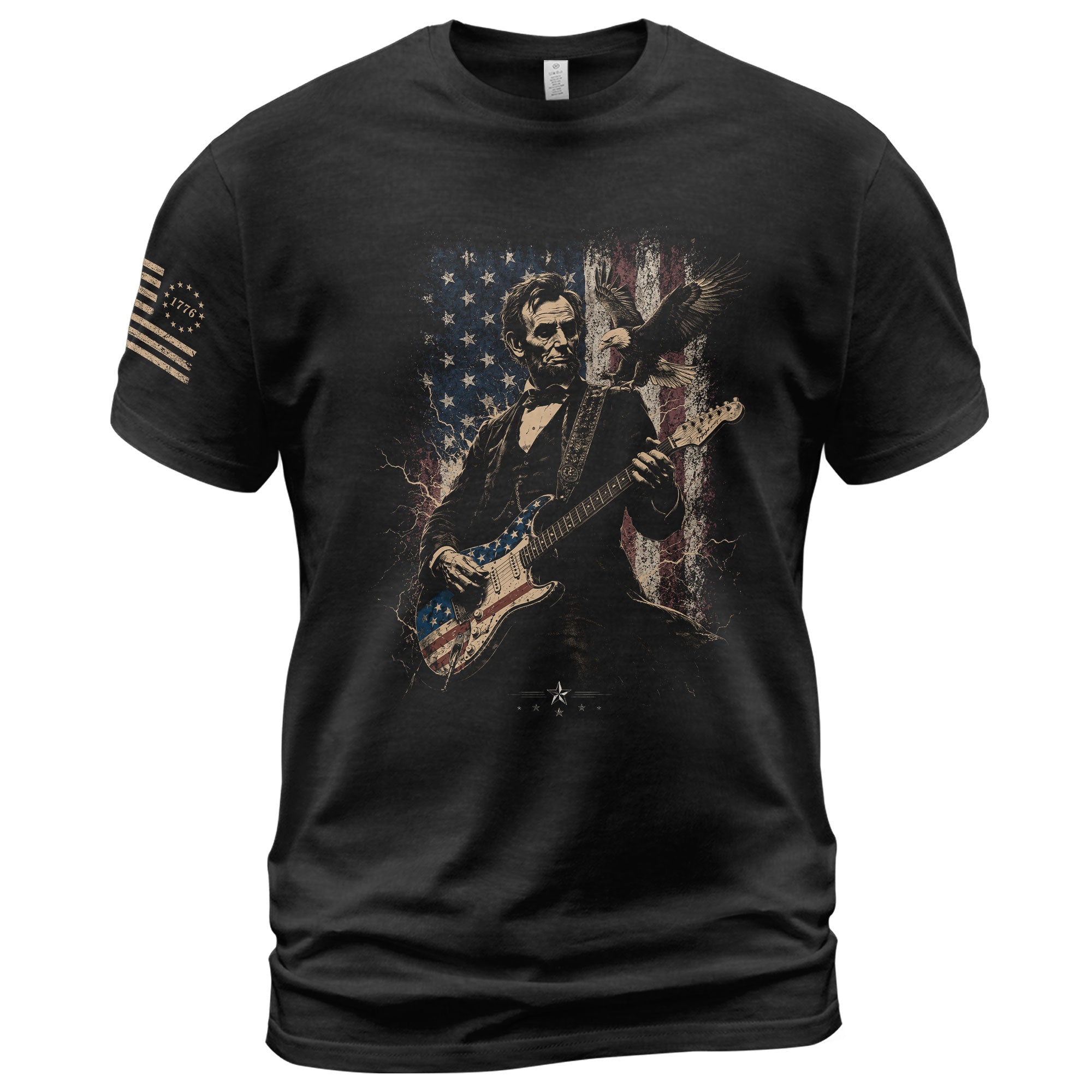 Abraham Lincoln Playing Guitar Shirt Patriotic Eagle US Flag Graphic Tee