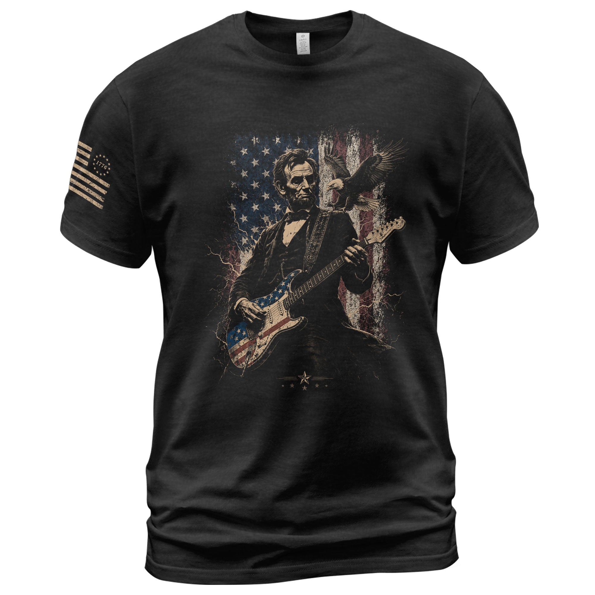 Abraham Lincoln Playing Guitar Shirt Patriotic Eagle US Flag Graphic Tee