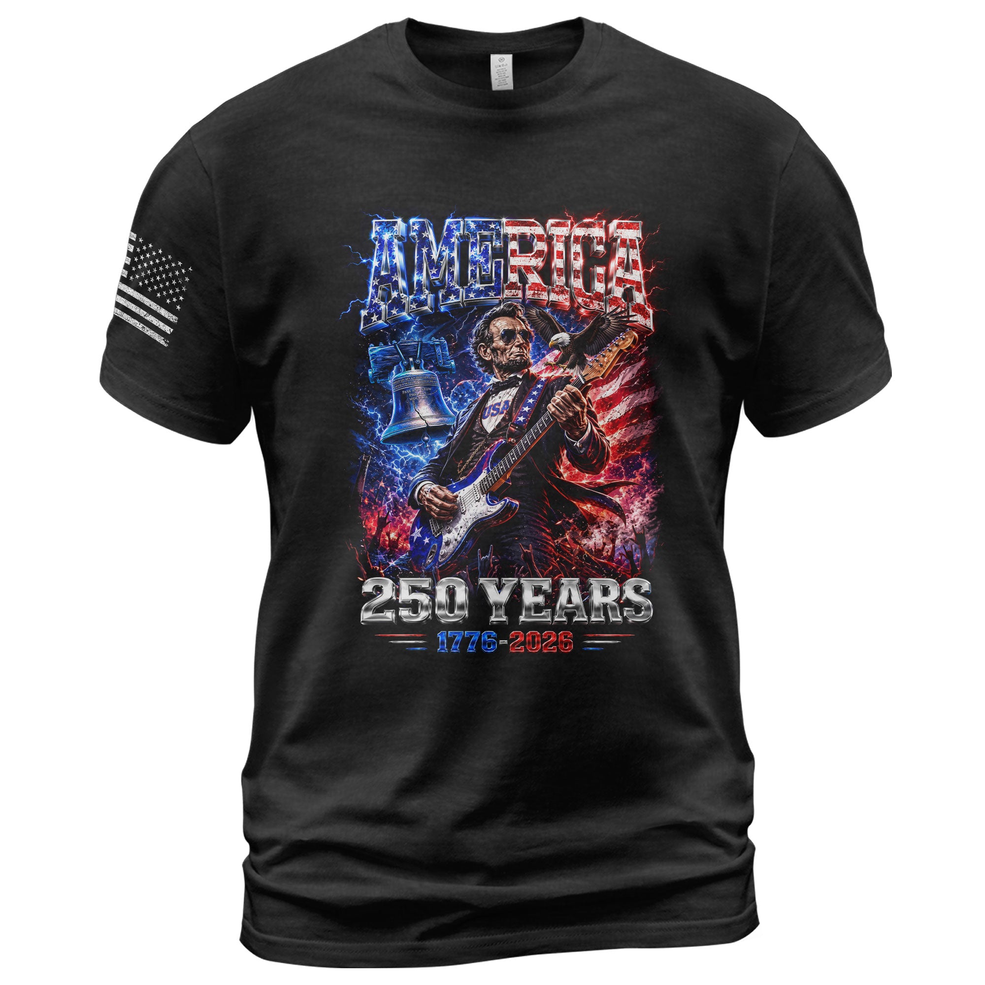 Abraham Lincoln Rock Guitar Shirt Liberty Bell Patriotic 1776 2026 Tee