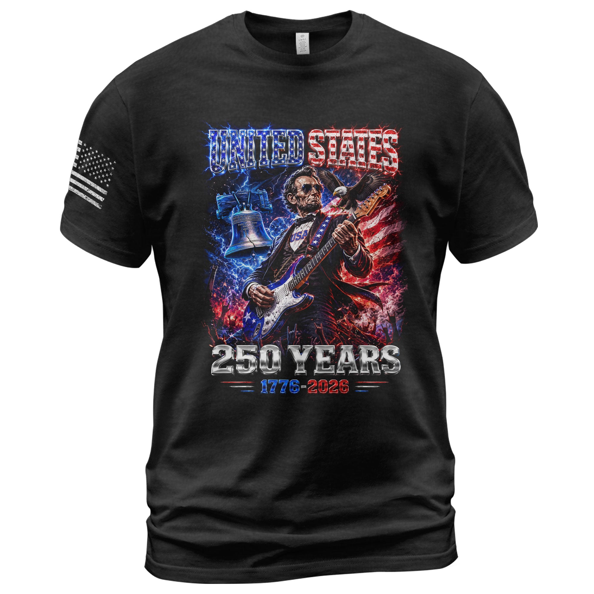 Abraham Lincoln Rock Guitar Shirt Liberty Bell Patriotic 1776 2026 Tee
