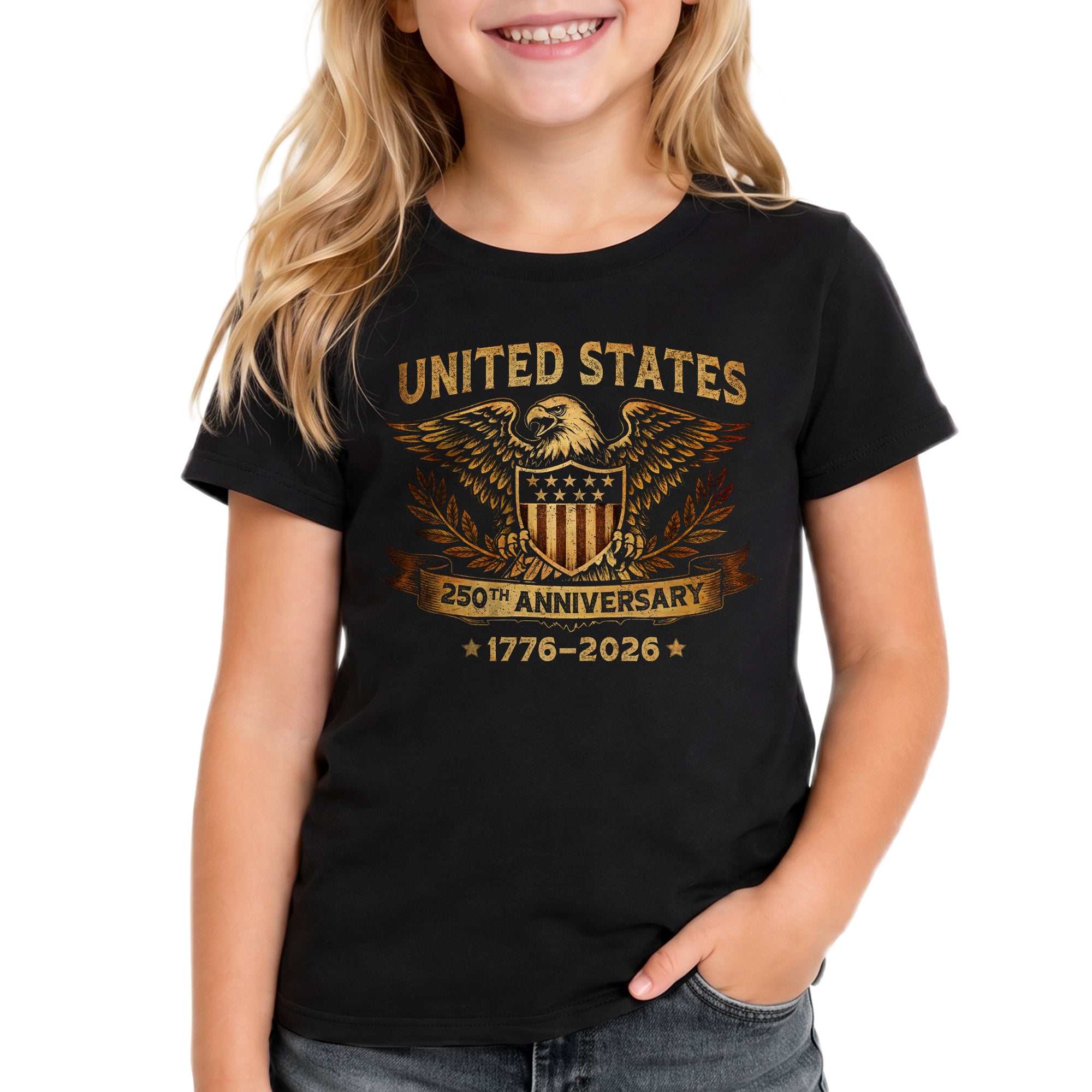 Kid T-Shirt United States 250th Anniversary | Patriotic 1776-2026 Eagle Shield Boys Girls