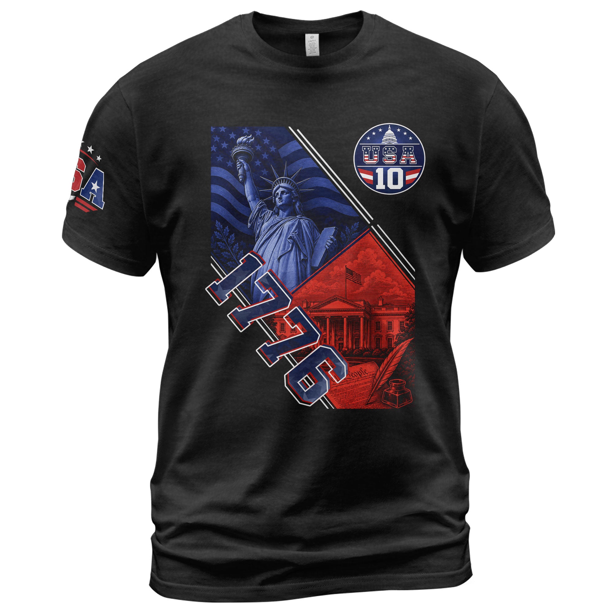 USA 1776 Sport Graphic Tee Patriotic Number 10 Statue Of Liberty Heritage Style Shirt
