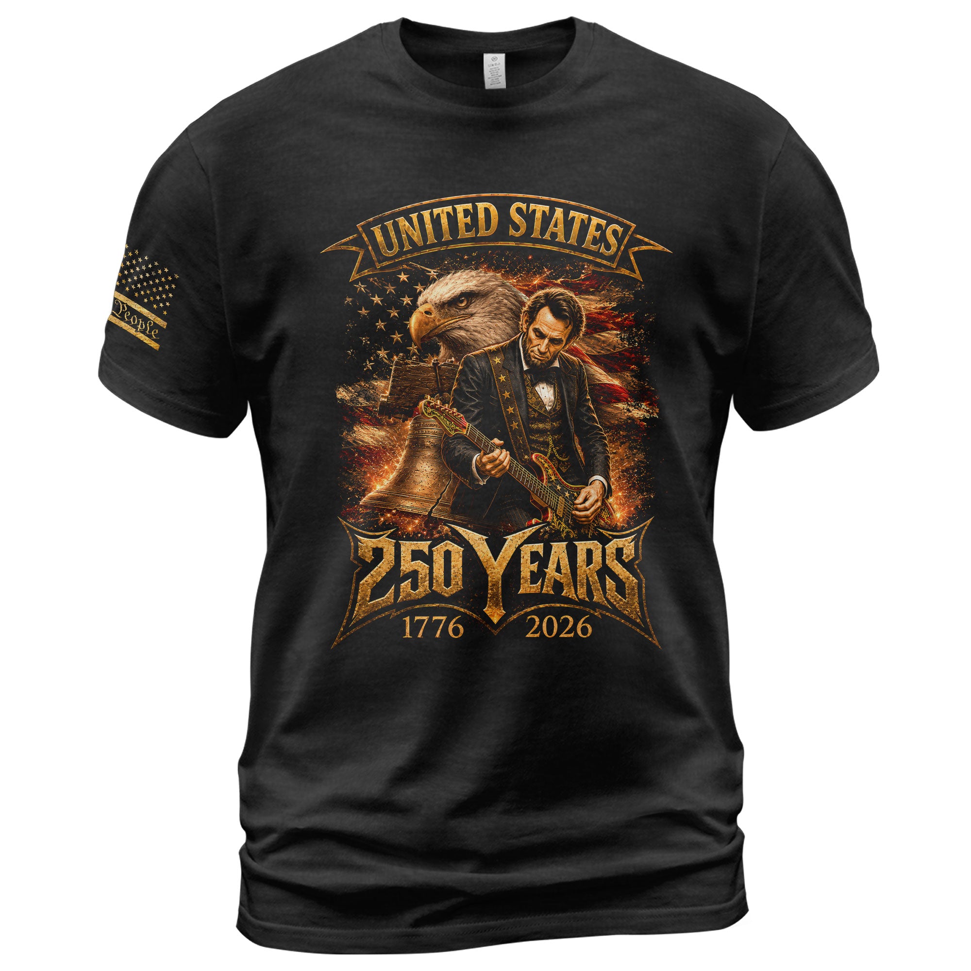 Abraham Lincoln T-Shirt Playing Guitar 1776 2026 Patriotic Eagle Liberty Bell Tee
